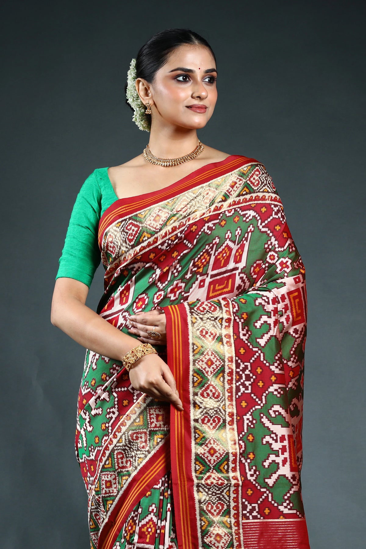 Red Semi patola Saree with Blouse Piece