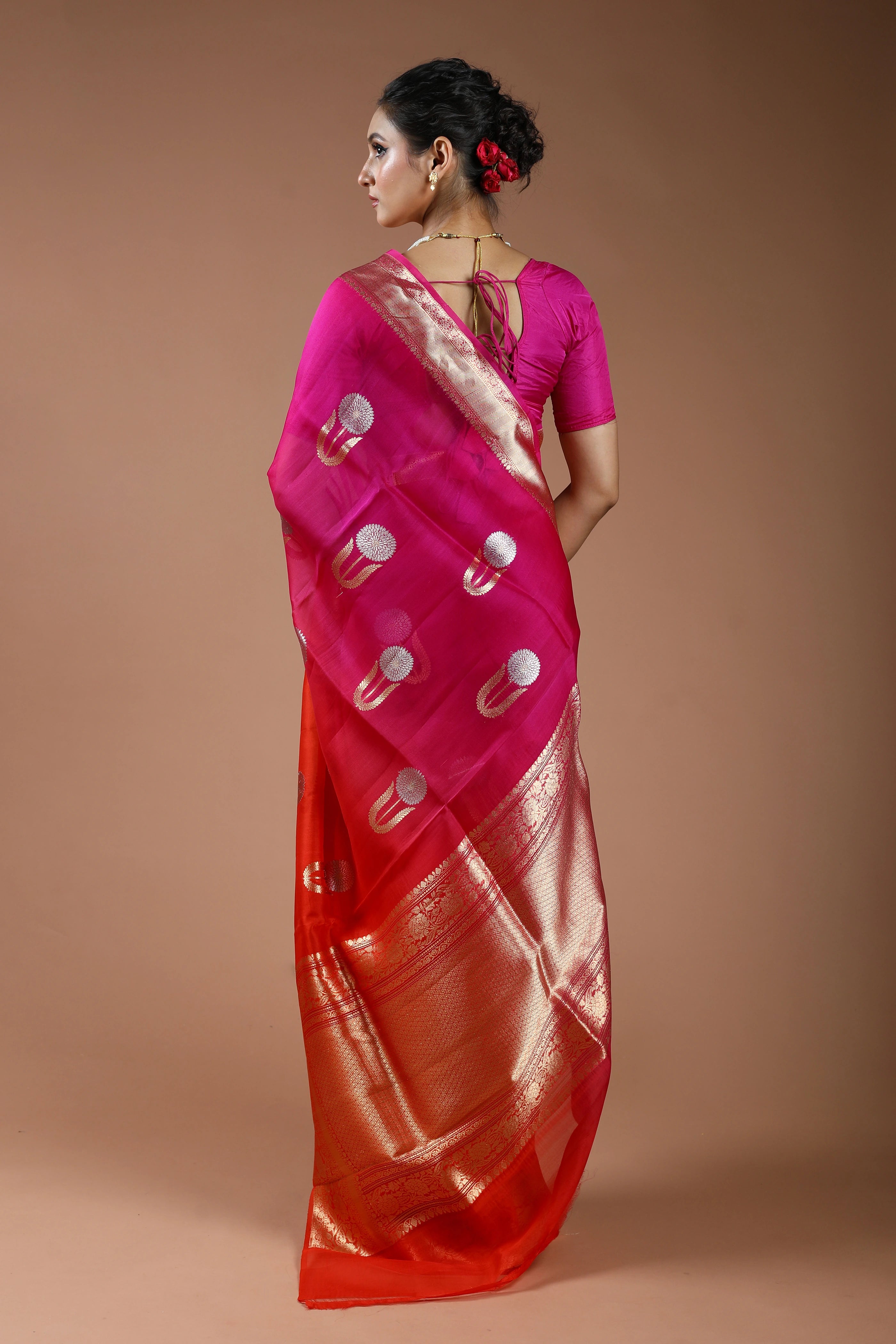 Pure 4D Dye Kora Banarasi Saree With Blouse Piece