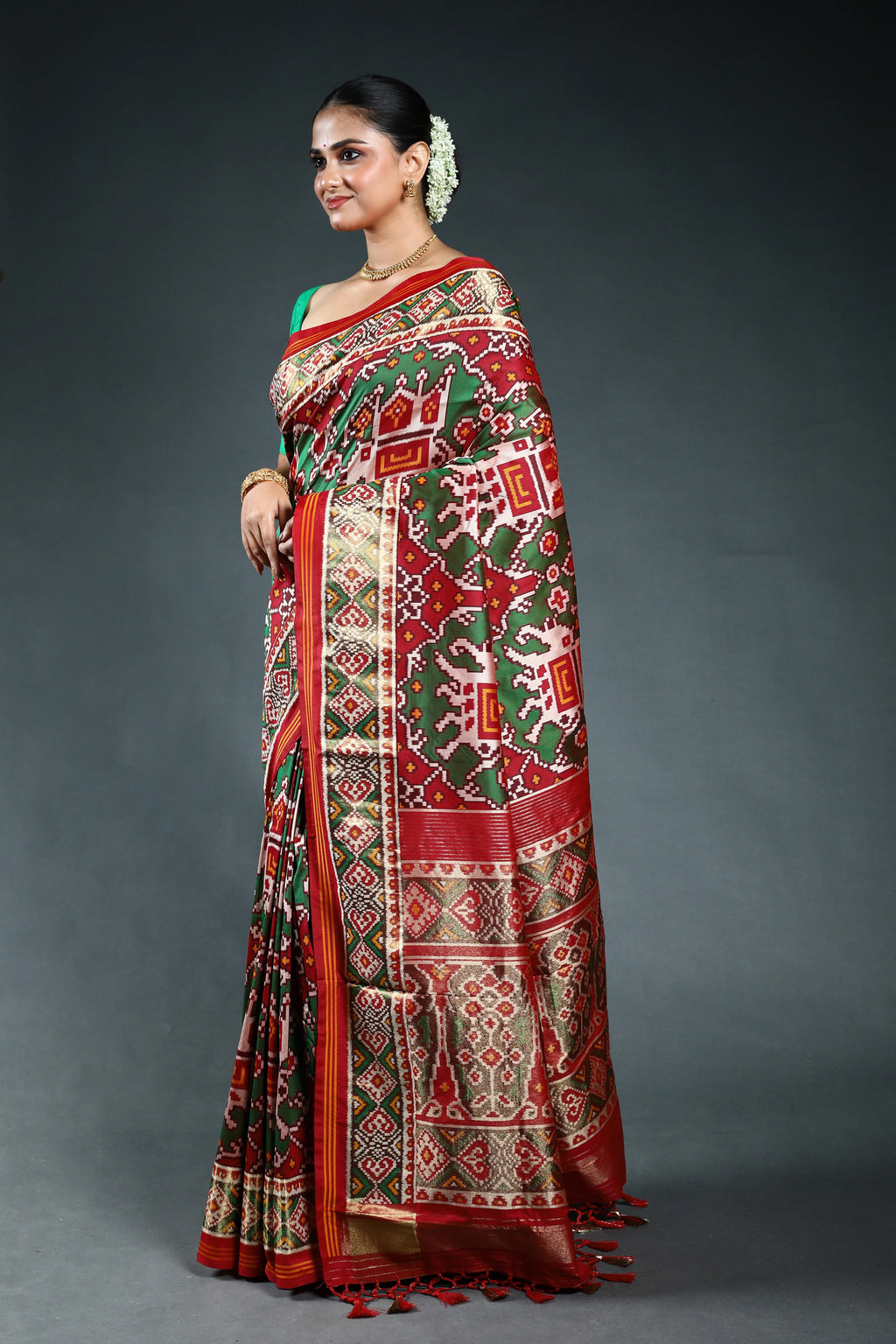 Red Semi patola Saree with Blouse Piece