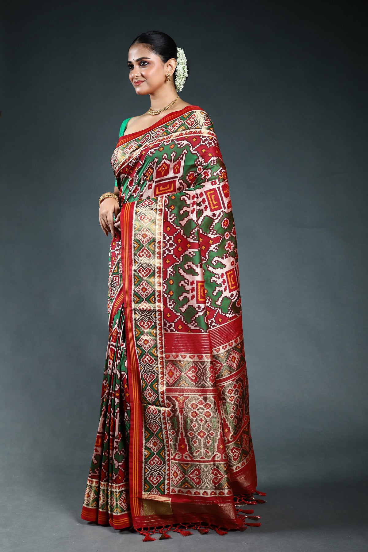 Red Semi patola Saree with Blouse Piece