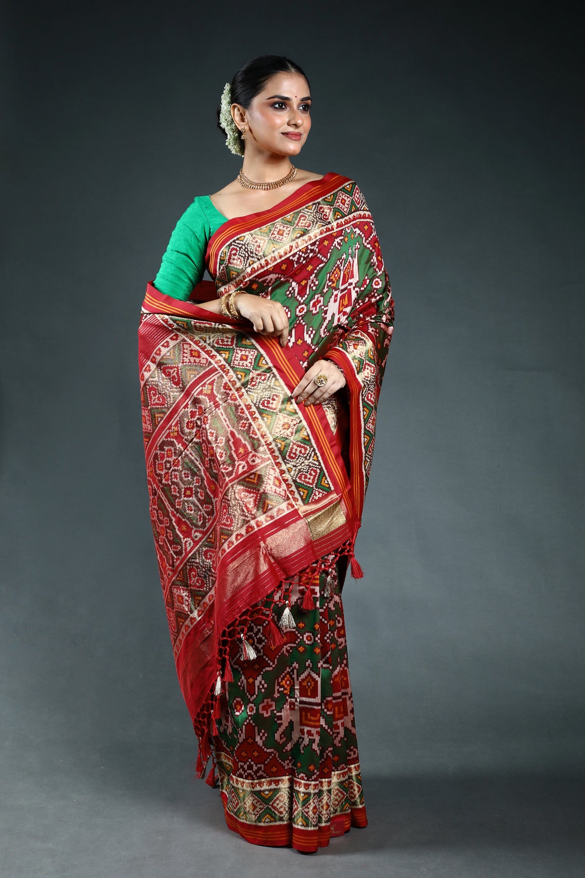 Red Semi patola Saree with Blouse Piece