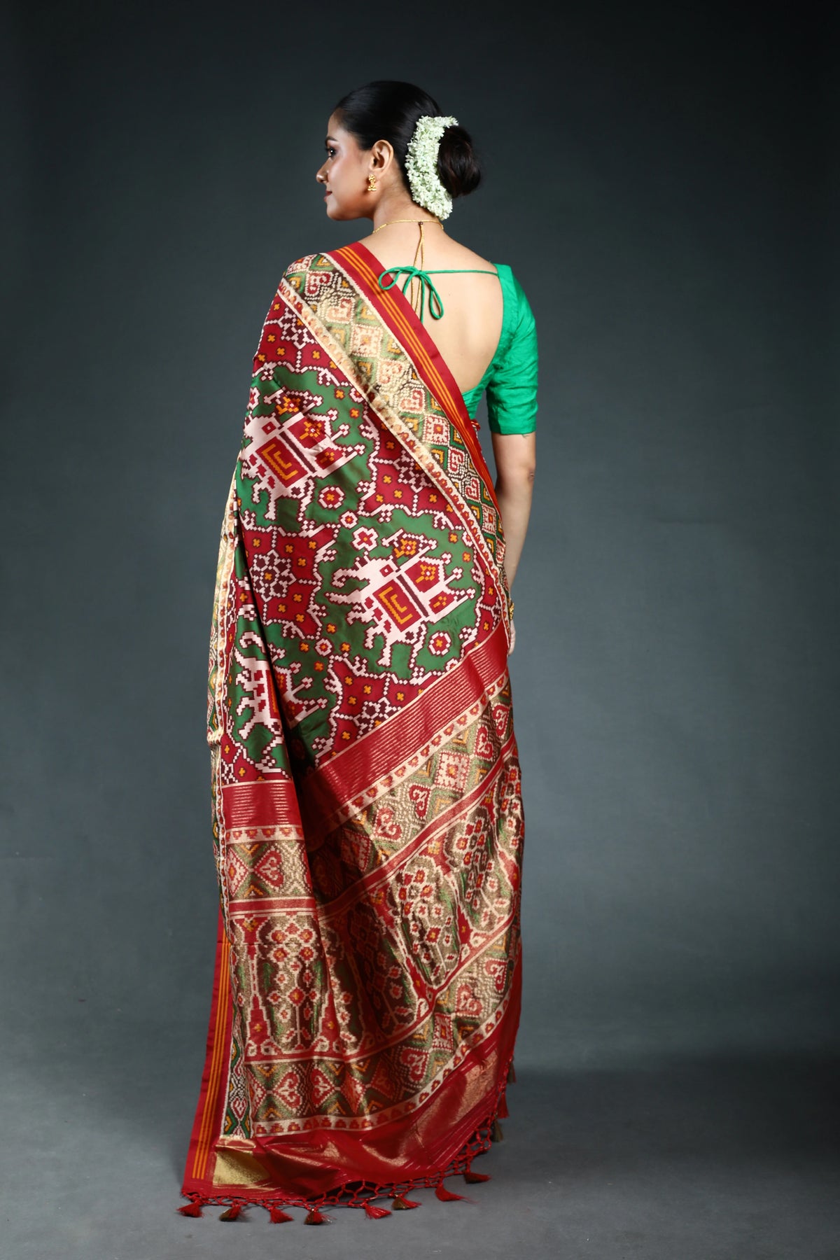 Red Semi patola Saree with Blouse Piece