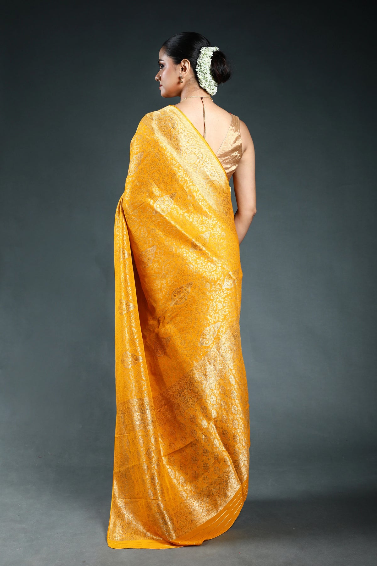 Mango Yellow Semi Georgette Saree with Blouse Piece