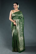 Bottle Green Semi georgette Saree with Blouse Piece