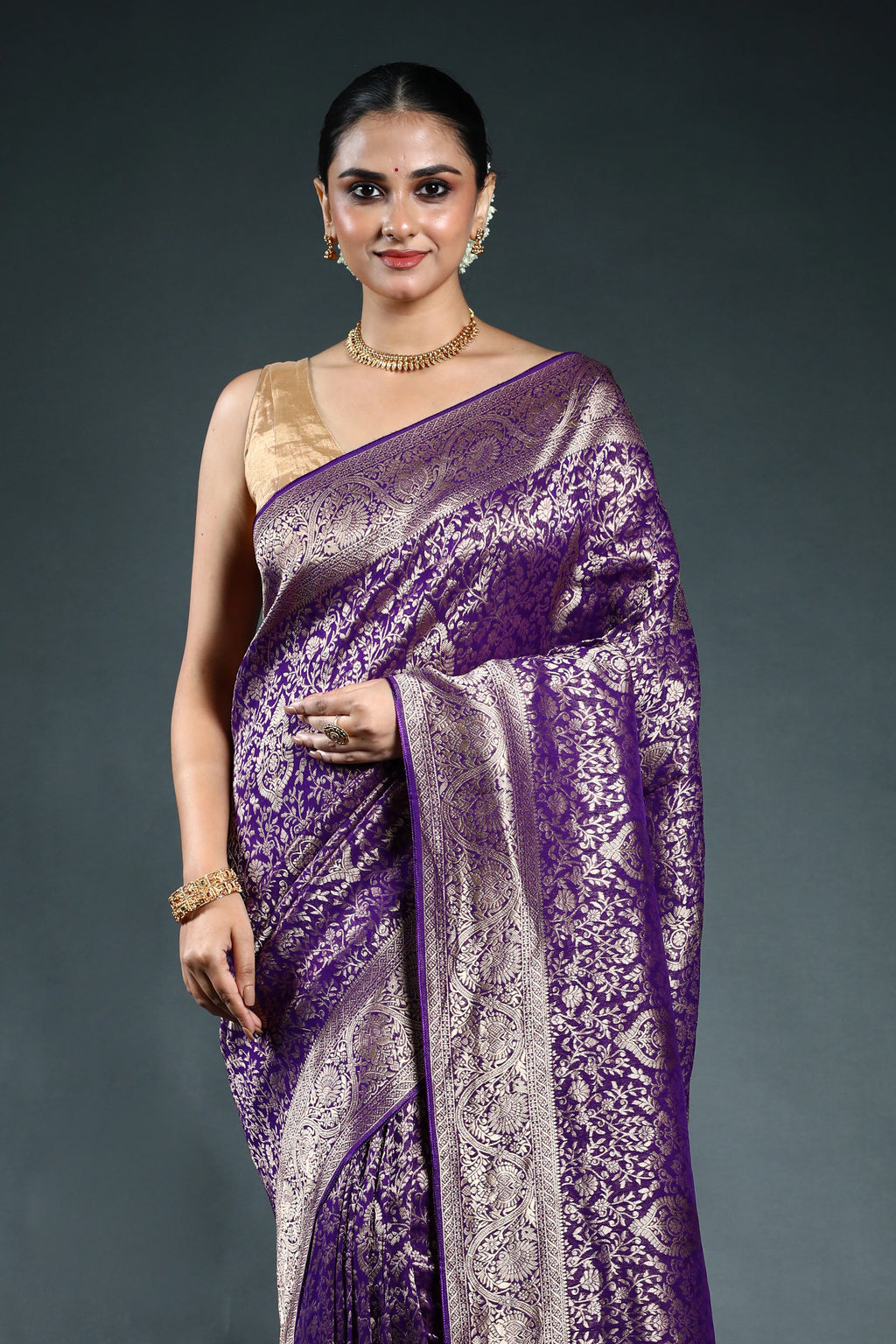 Purple Semi Georgette Saree with Blouse Piece