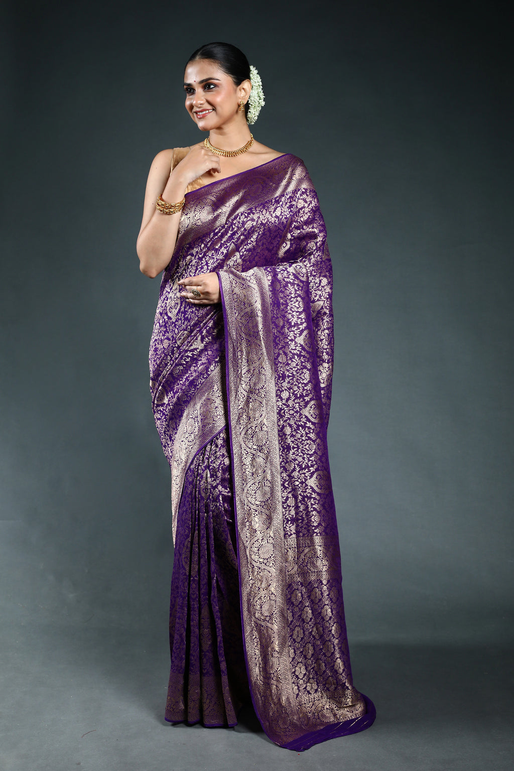 Purple Semi Georgette Saree with Blouse Piece