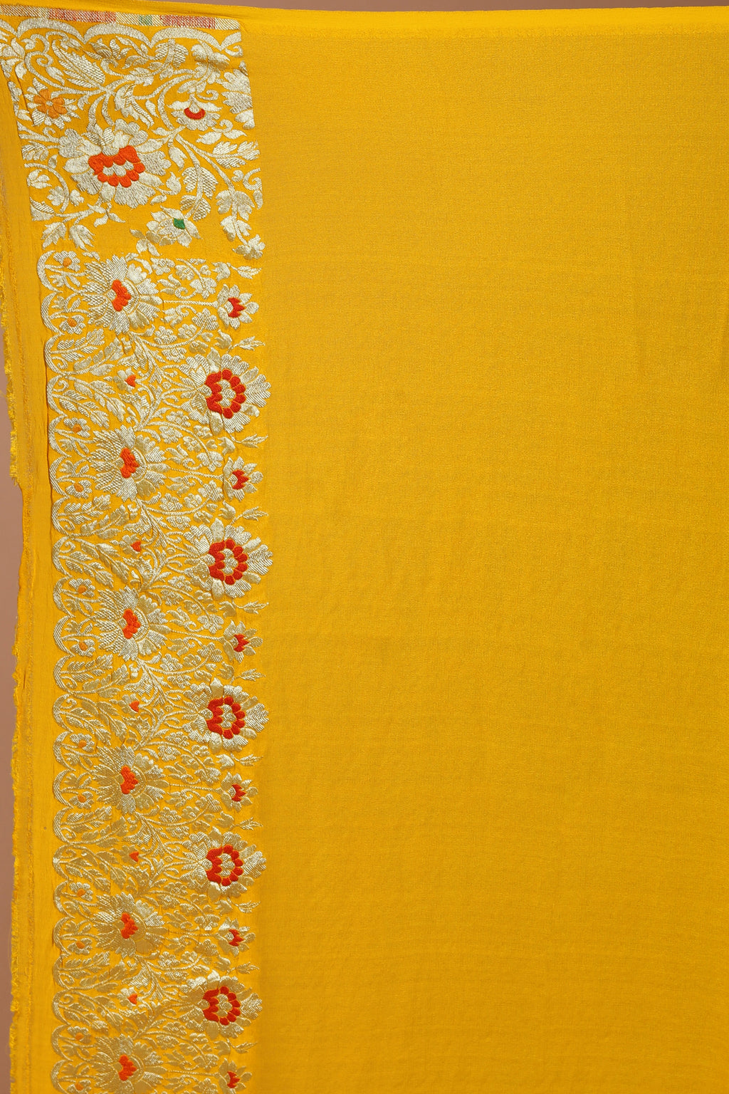 Yellow Pure Georgette Saree With Blouse Piece