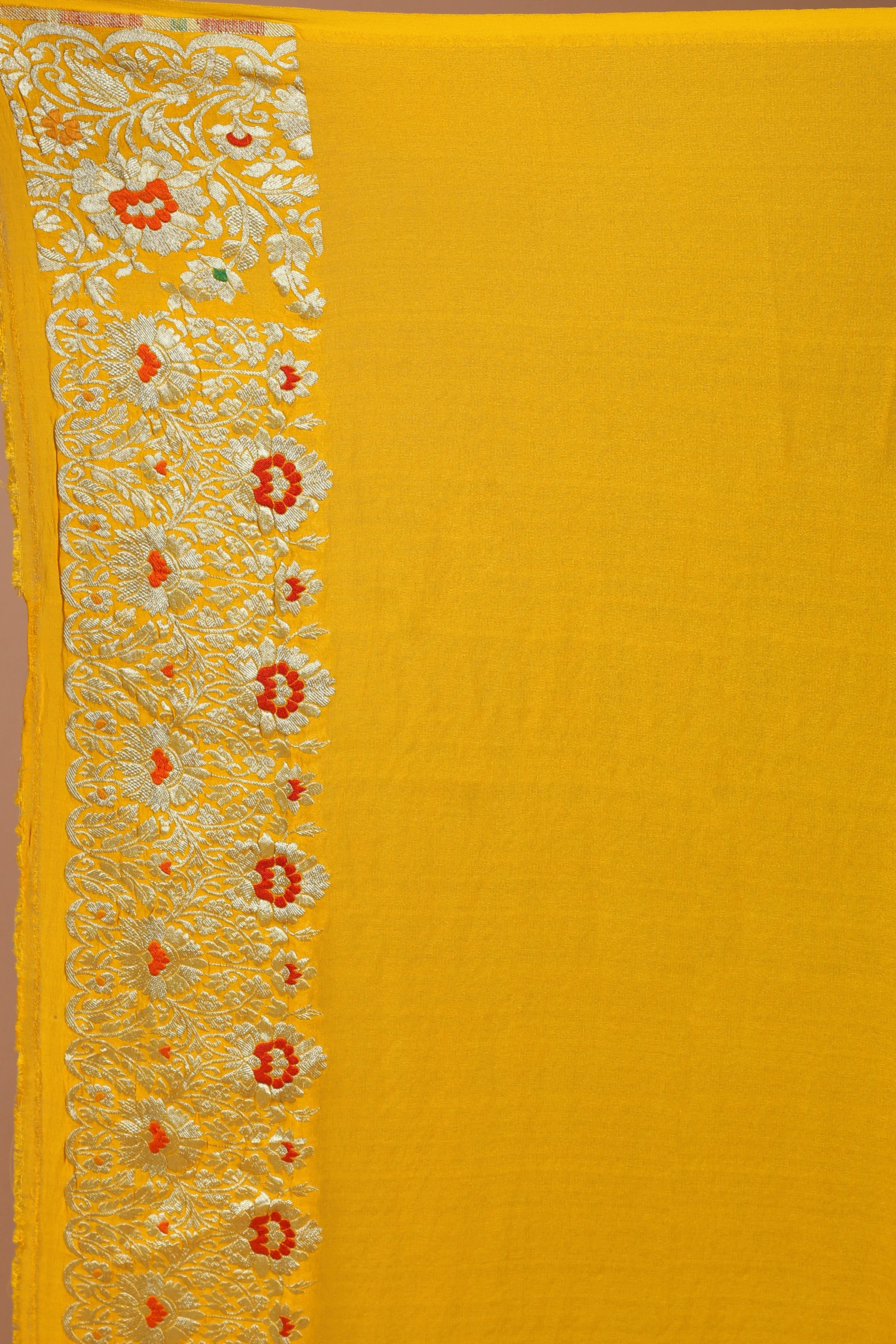 Yellow Pure Georgette Saree With Blouse Piece