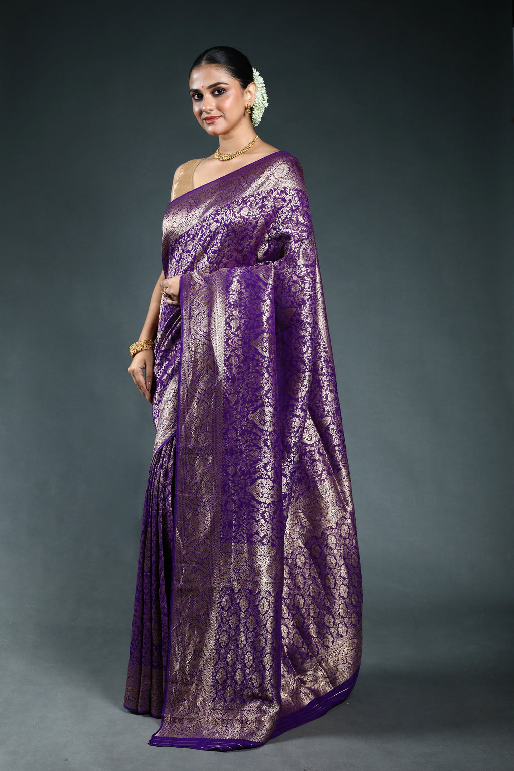 Purple Semi Georgette Saree with Blouse Piece