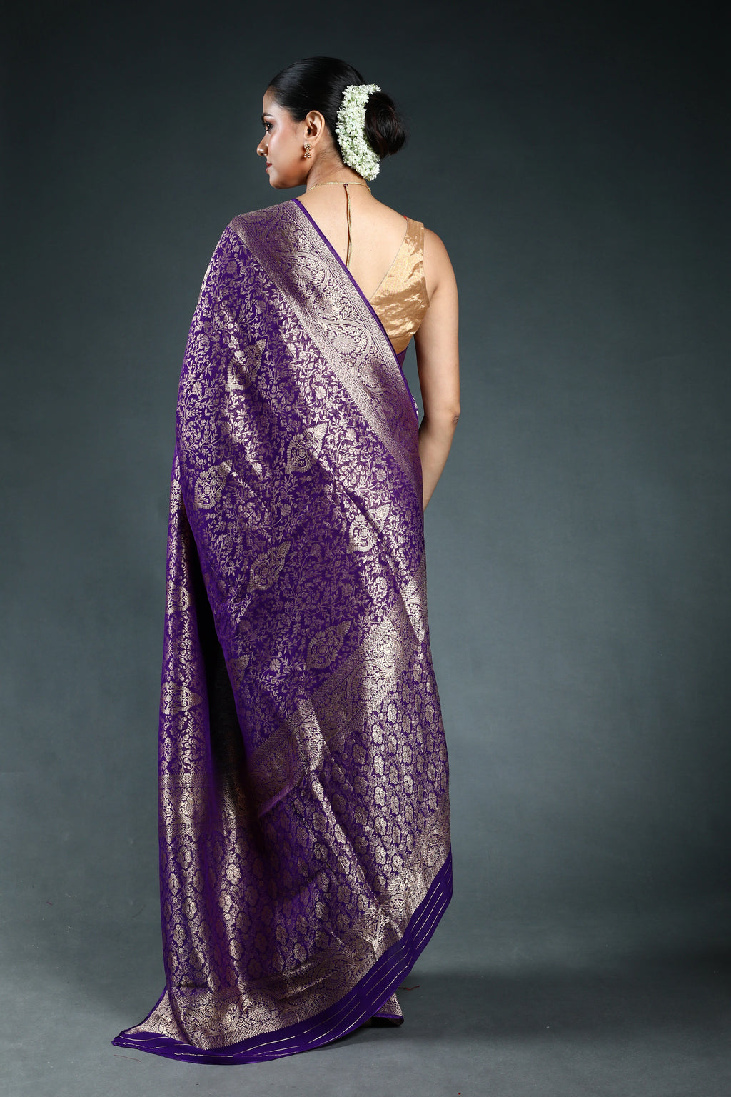 Purple Semi Georgette Saree with Blouse Piece