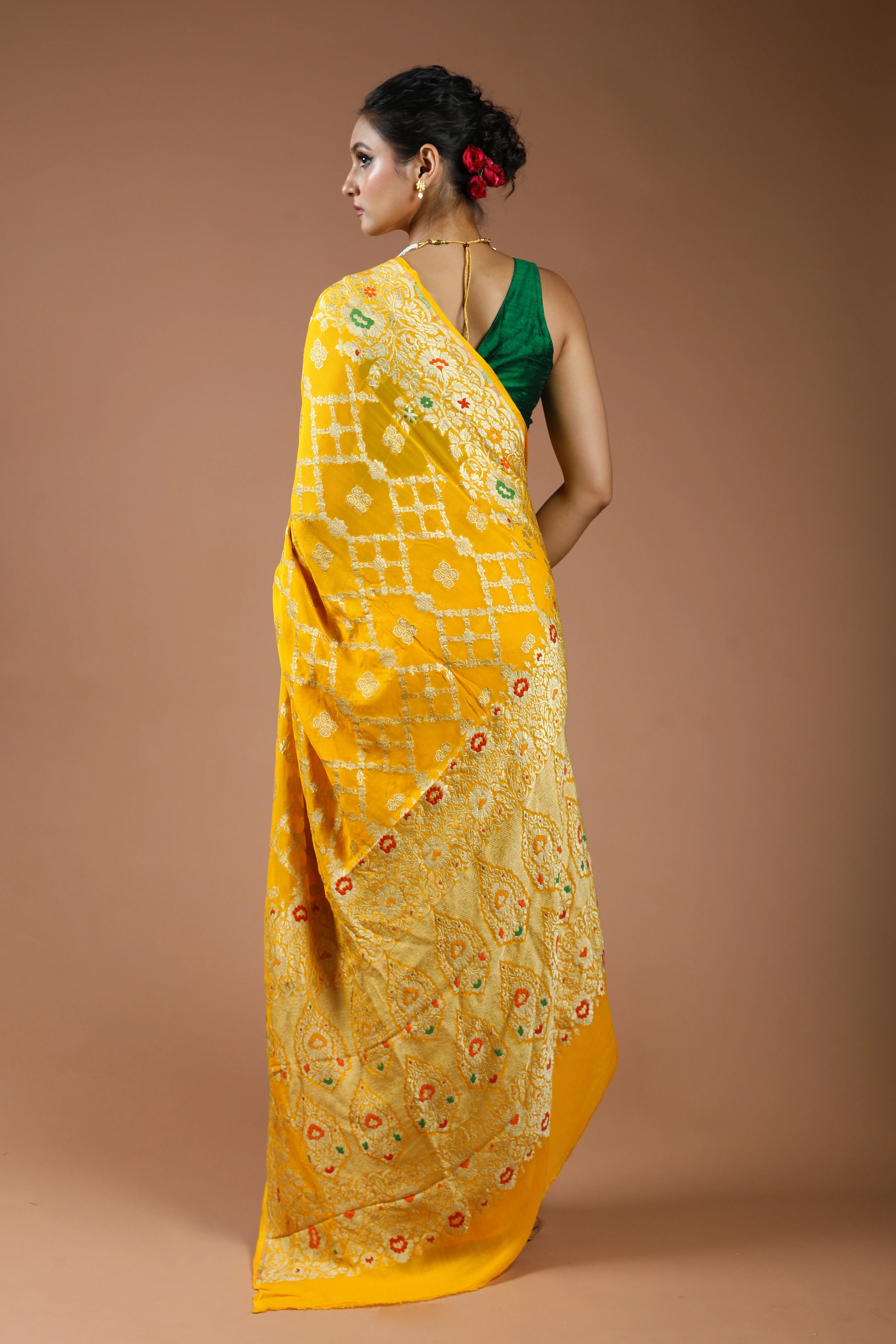 Yellow Pure Georgette Saree With Blouse Piece
