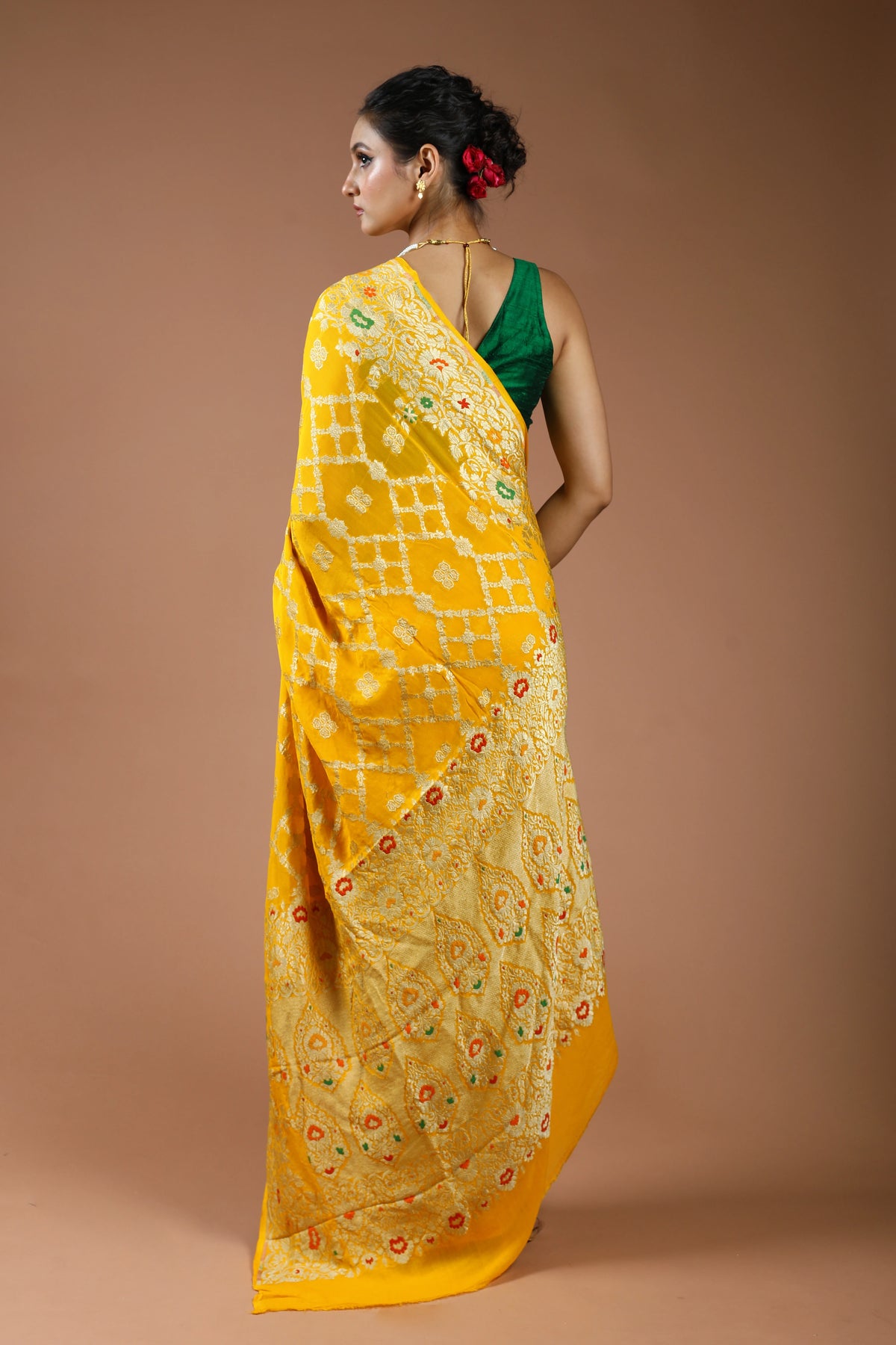 Yellow Pure Georgette Saree With Blouse Piece