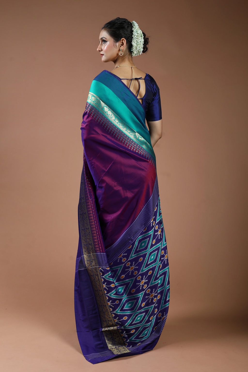 Purple Dual Tone Semi Pochampally Saree With Blouse Piece
