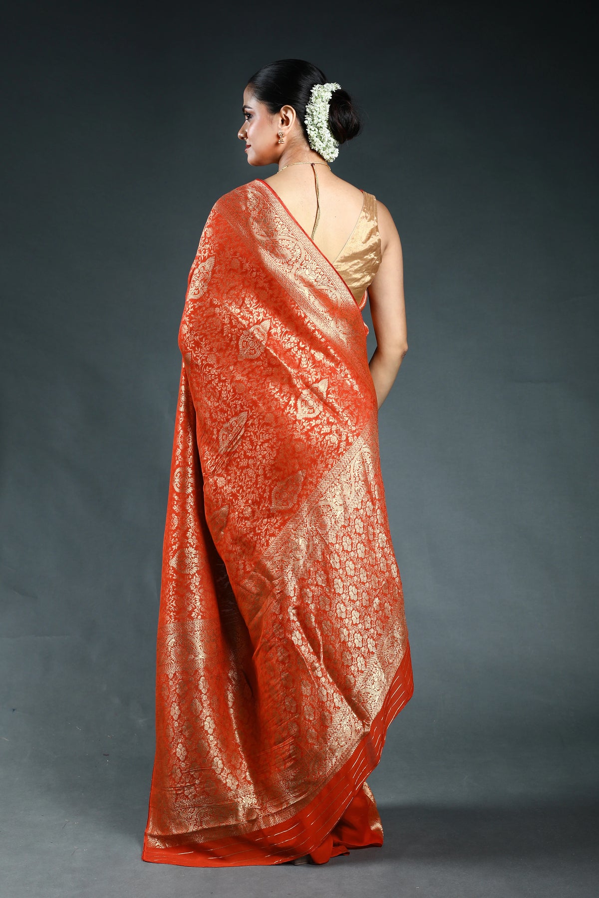 Rust Orange Semi Georgette Saree with Blouse Piece