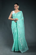 Mint Green Bengal Jamdani Saree with Blouse Piece