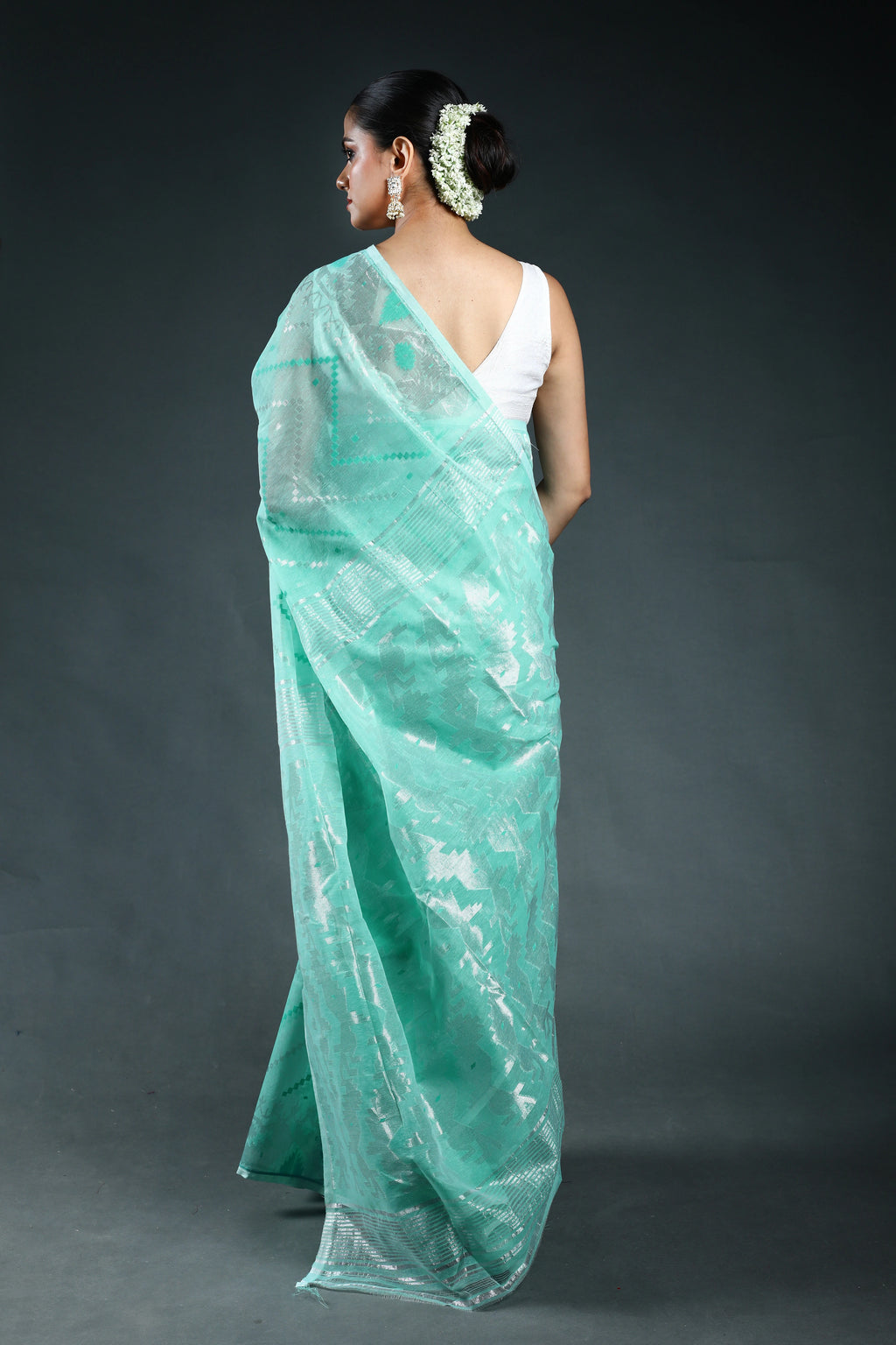 Mint Green Bengal Jamdani Saree with Blouse Piece