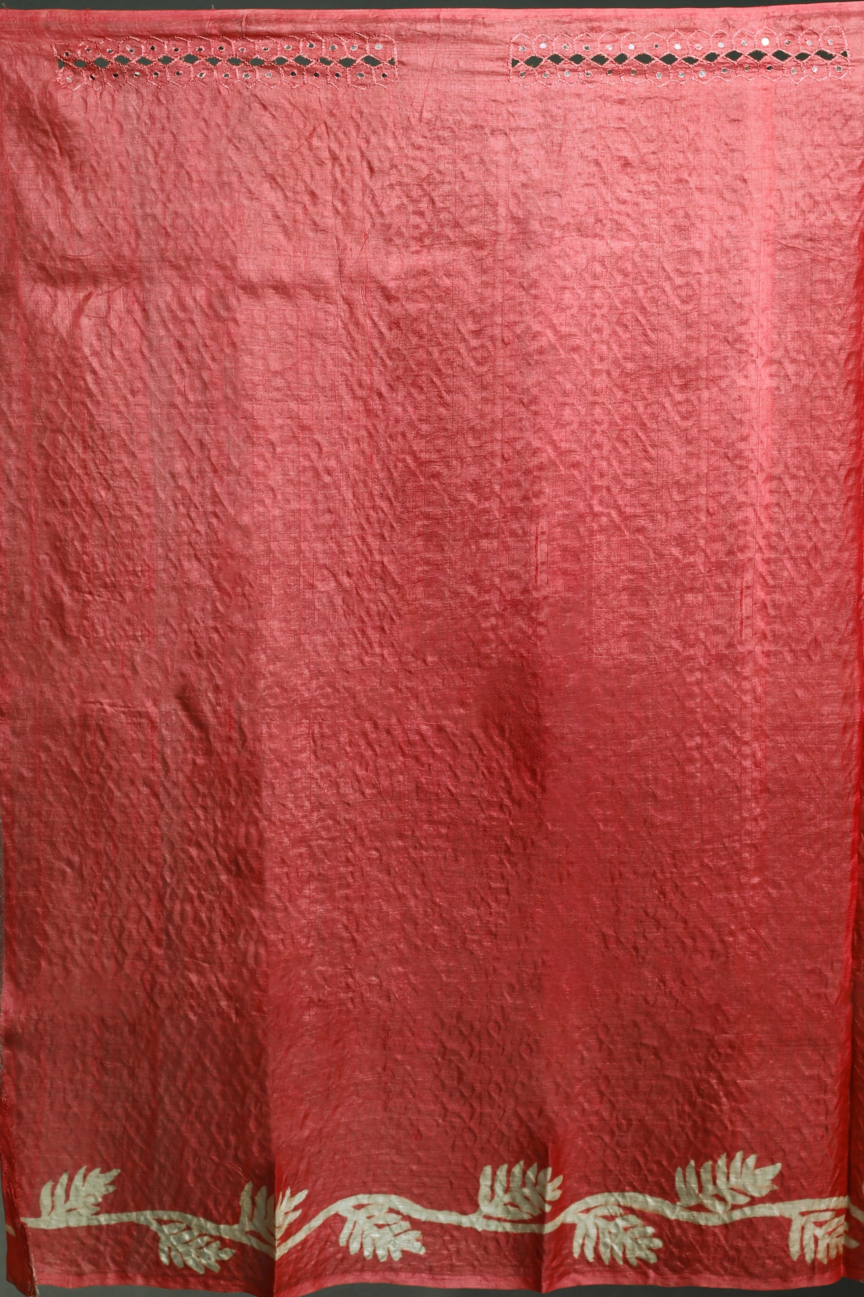 Peach Pink Tussar cutwork Saree with Blouse Piece