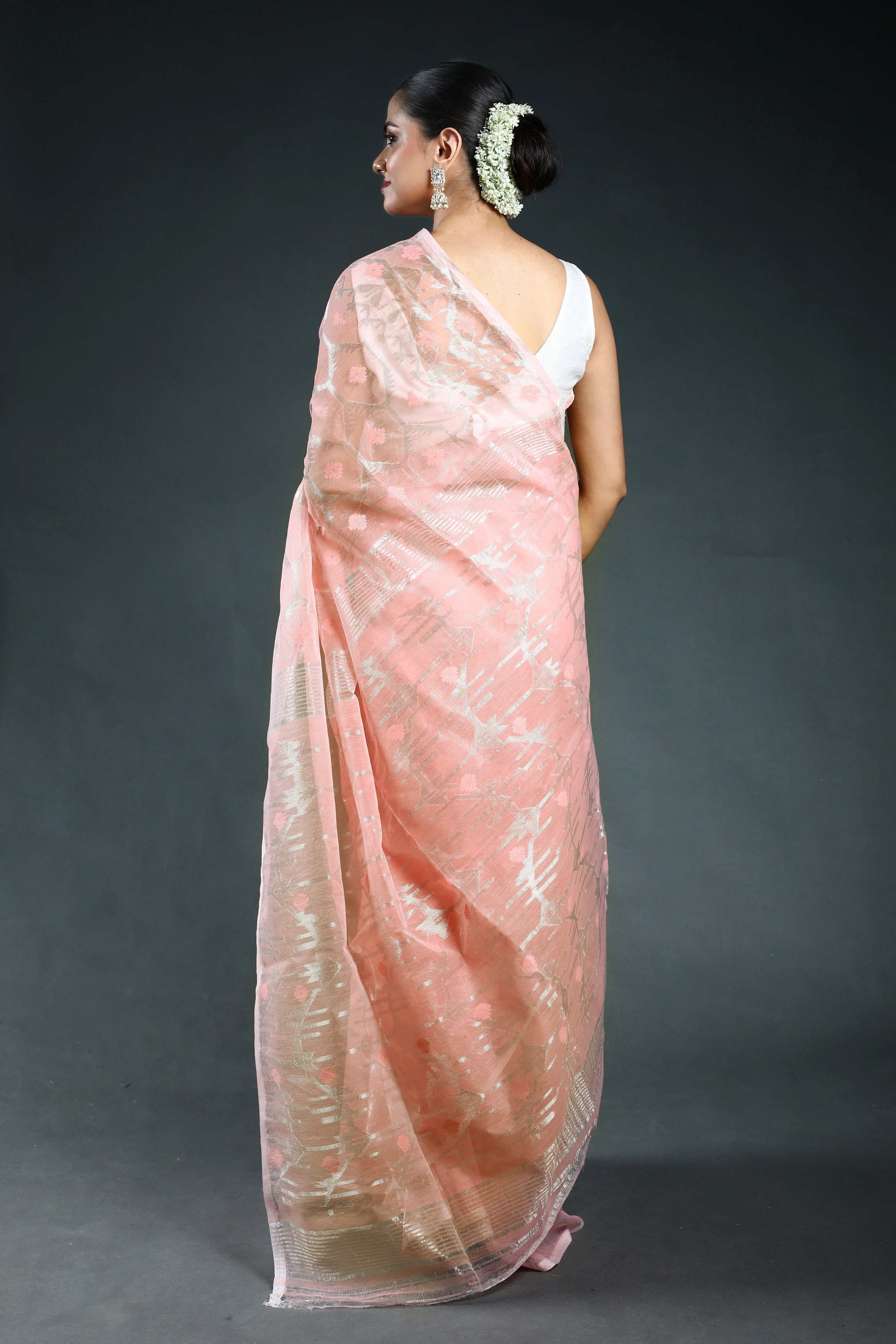 Baby Pink Bengal Jamdani Saree with Blouse Piece