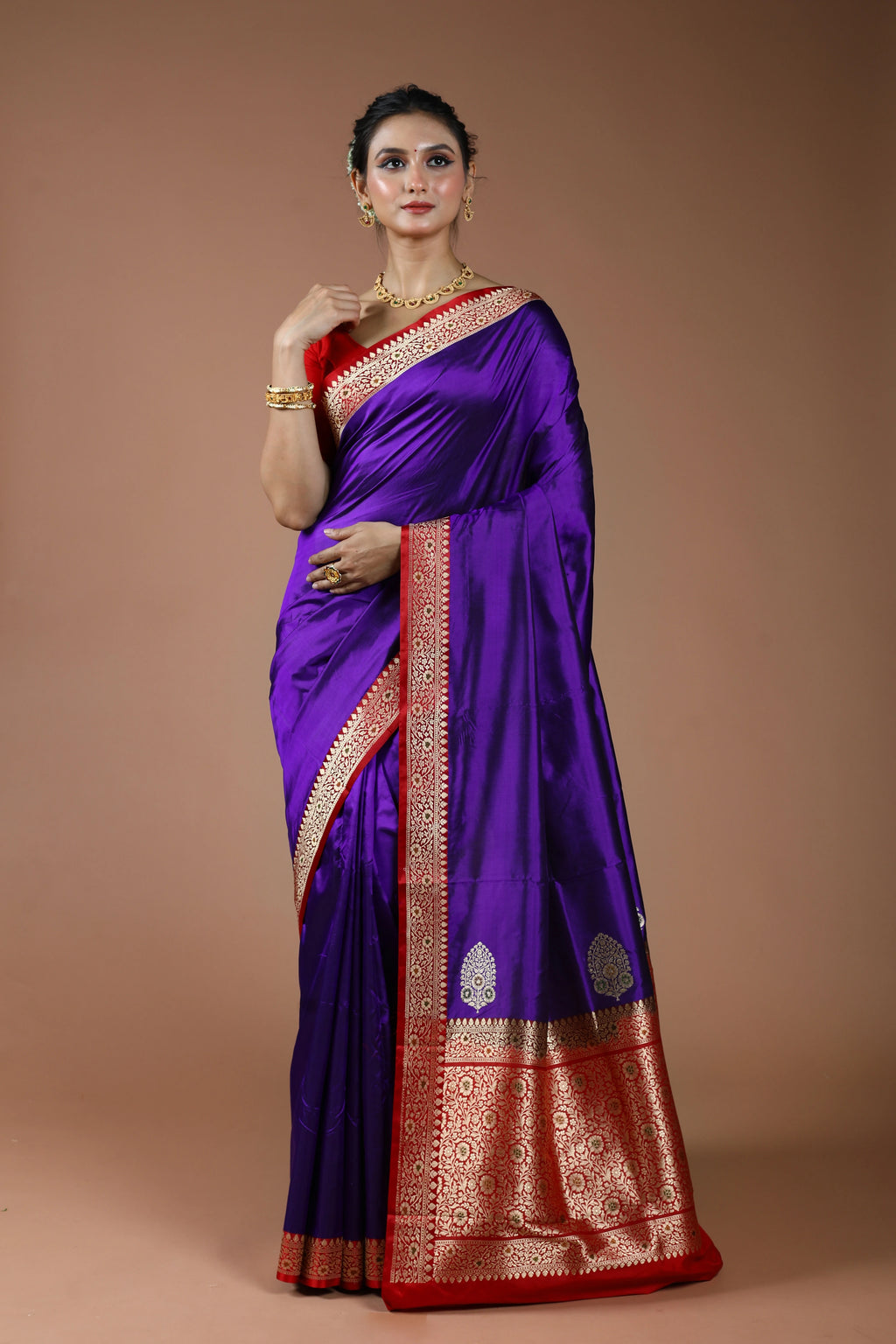 Purple Pure Katan Silk Saree With Blouse Piece
