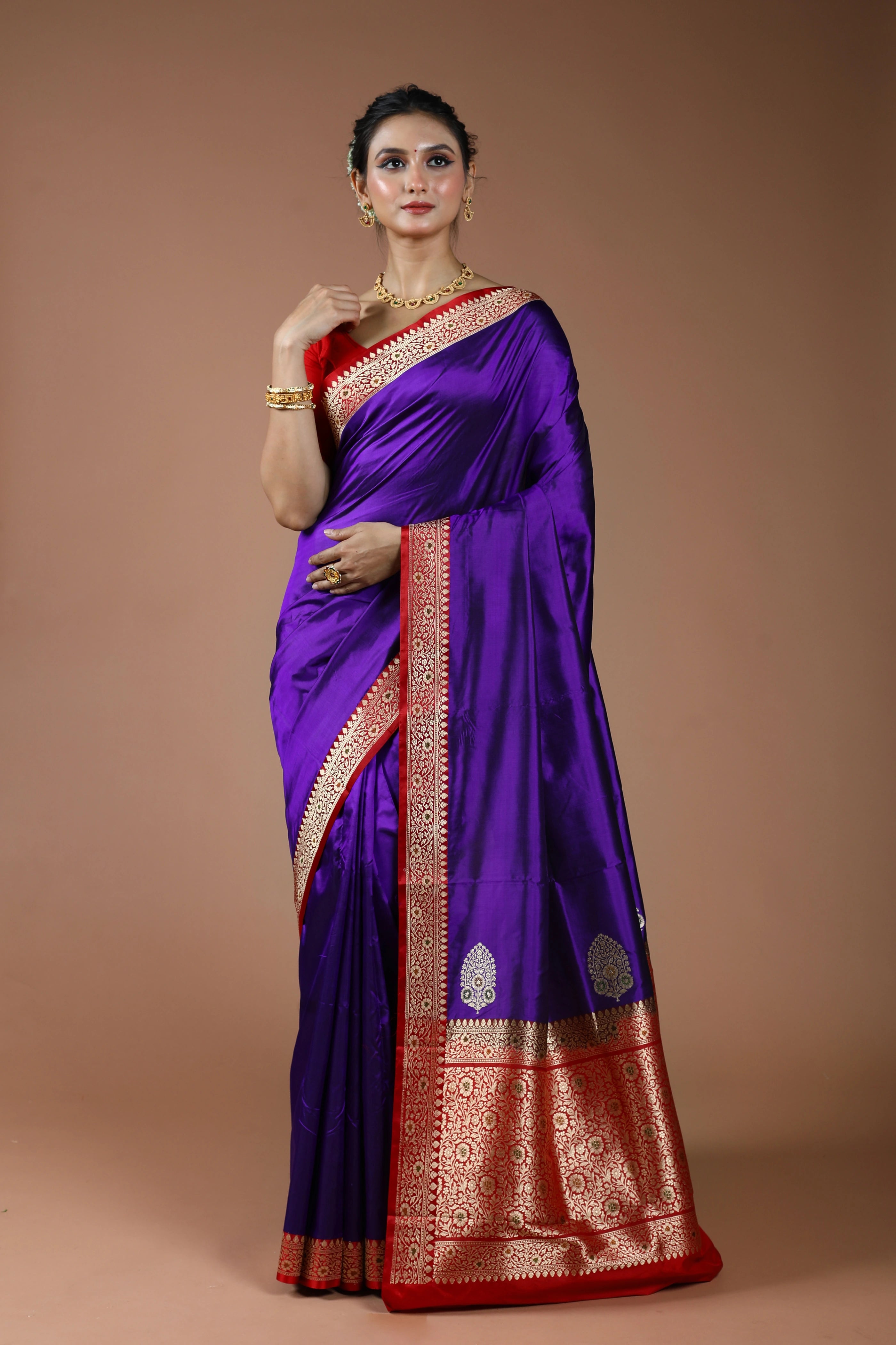 Purple Pure Katan Silk Saree With Blouse Piece