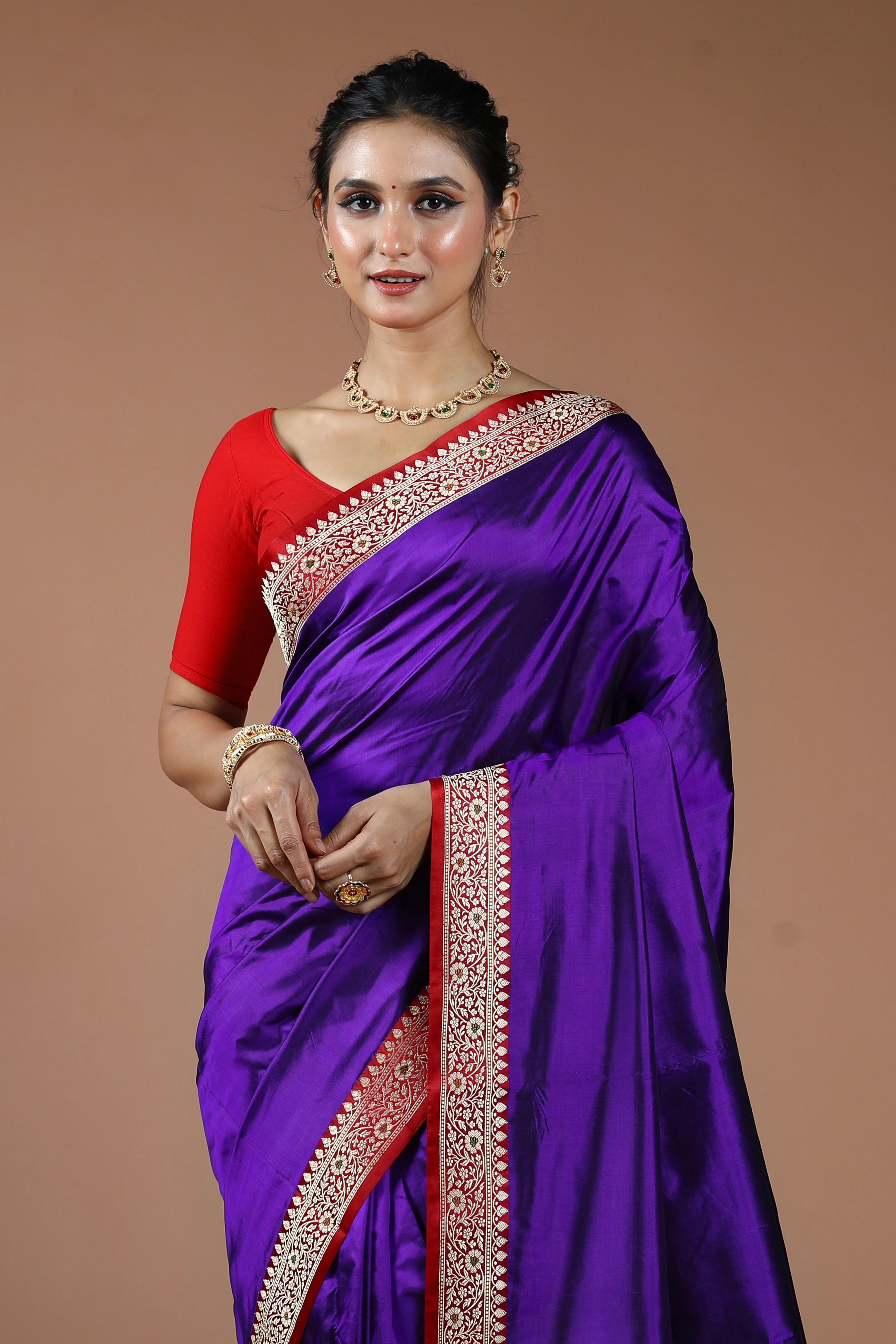 Purple Pure Katan Silk Saree With Blouse Piece
