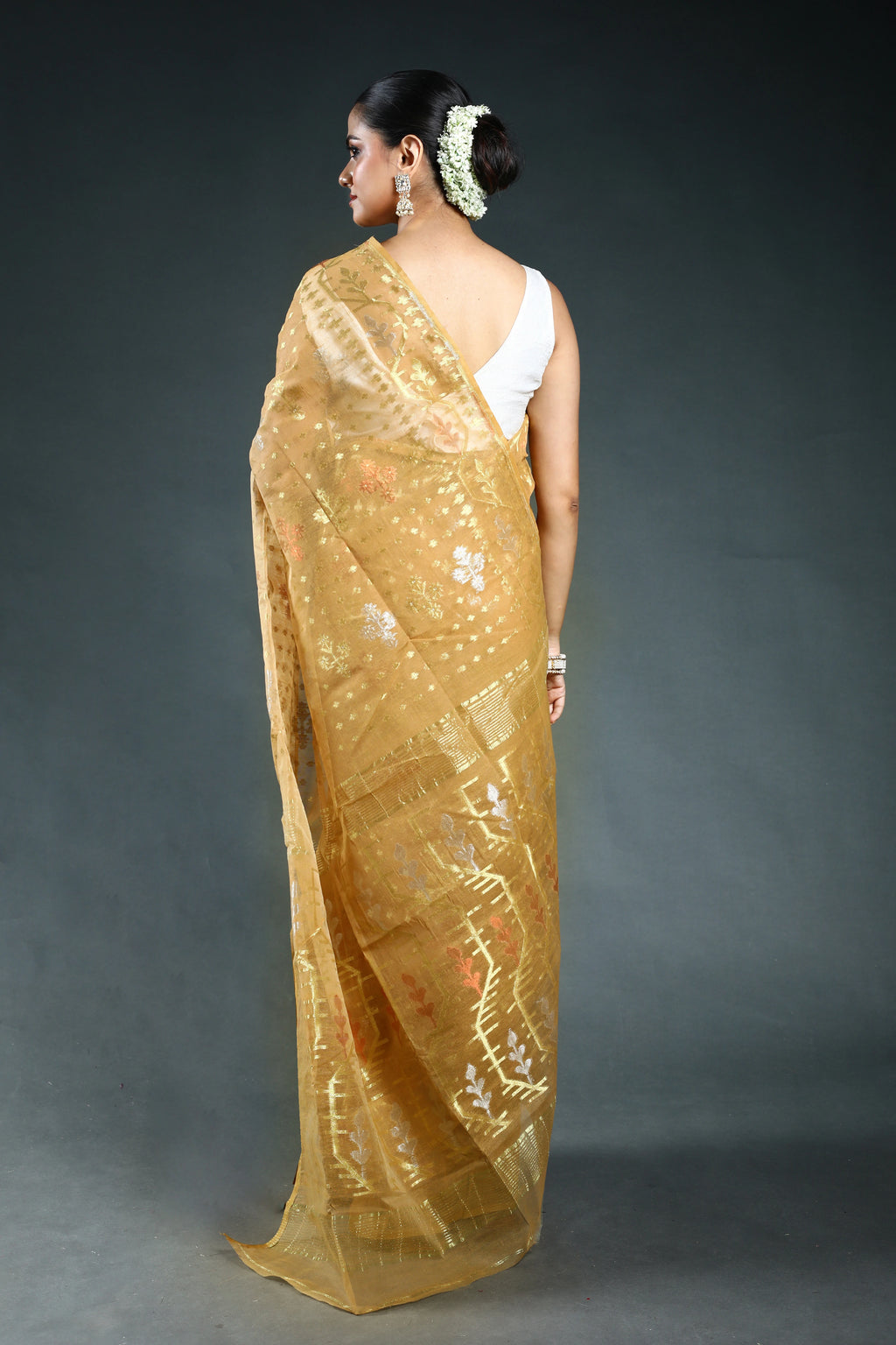 Beige Gold Bengal Jamdani Saree with Blouse Piece