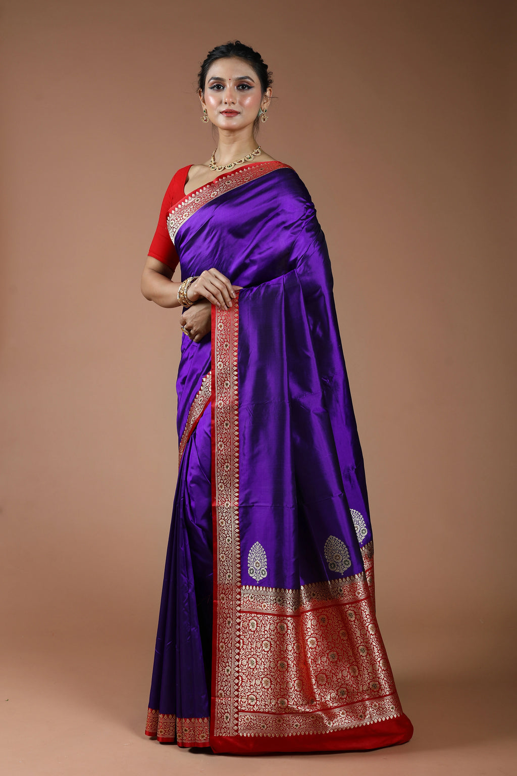 Purple Pure Katan Silk Saree With Blouse Piece