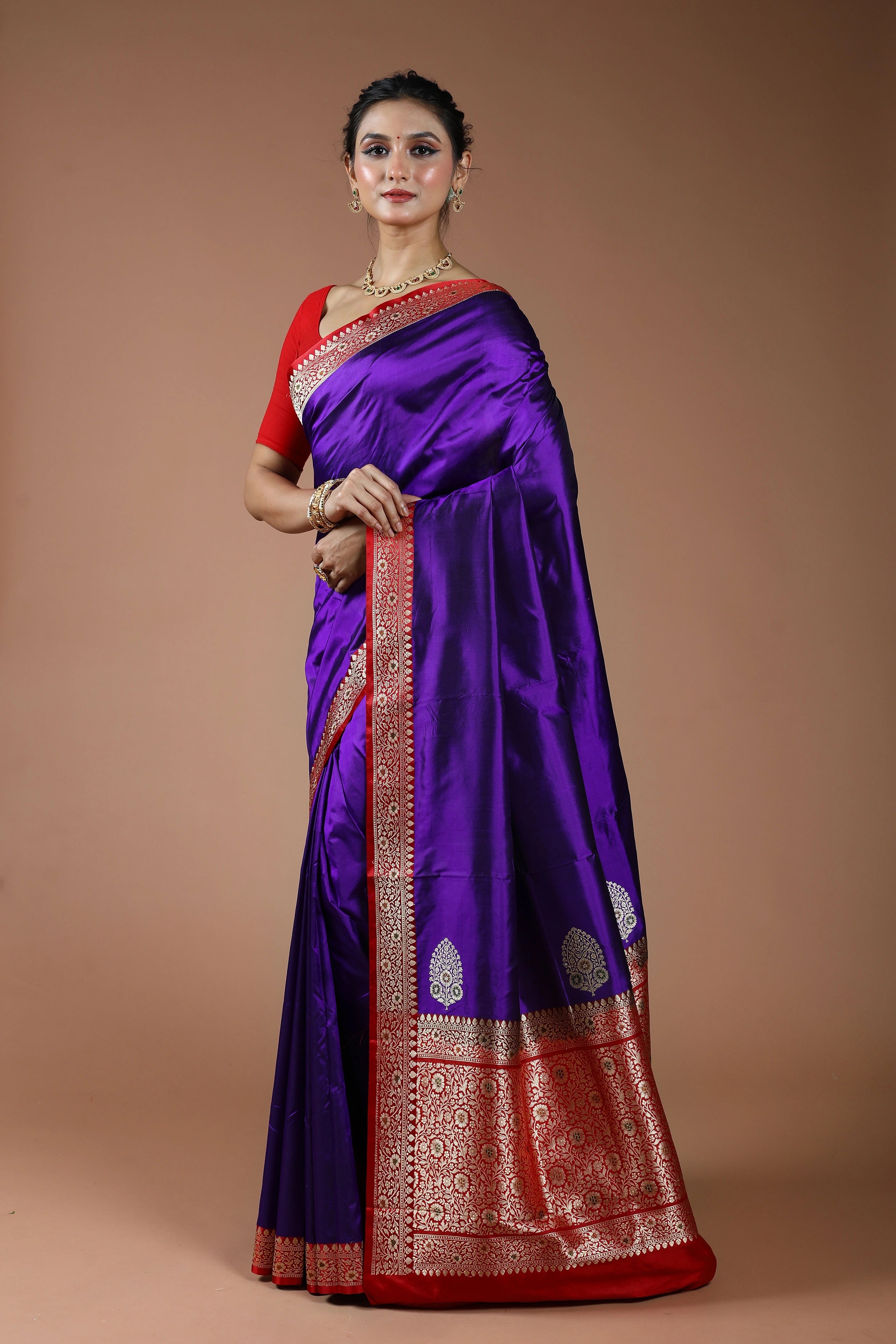 Purple Pure Katan Silk Saree With Blouse Piece