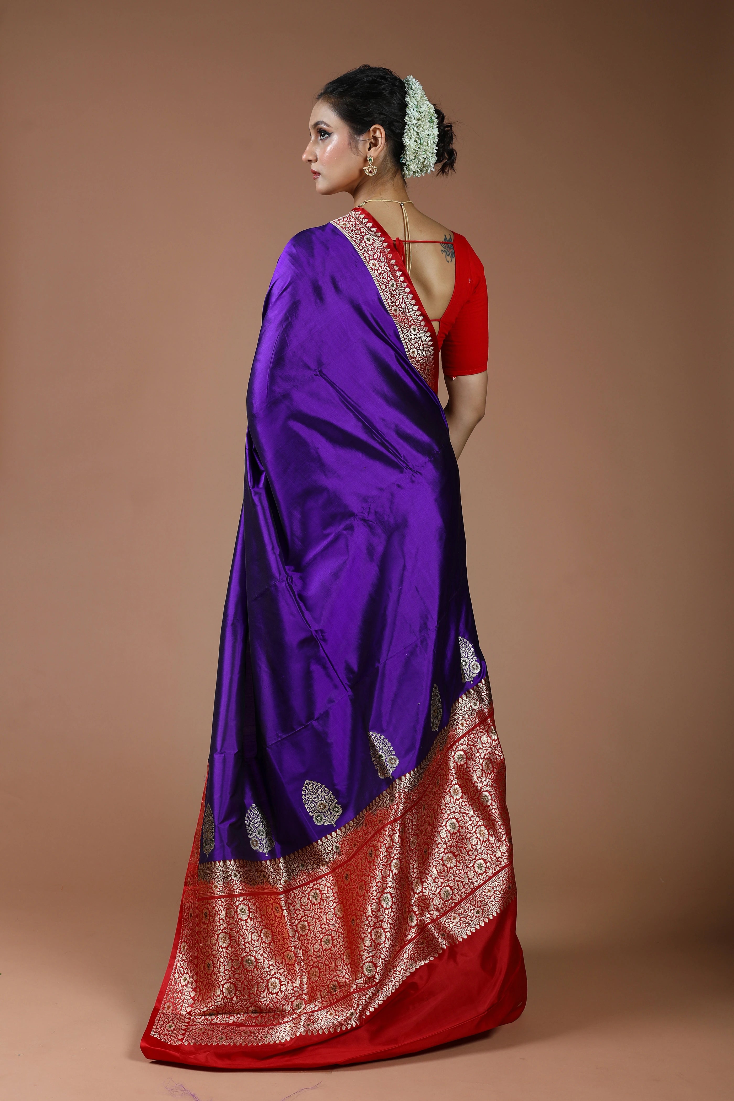 Purple Pure Katan Silk Saree With Blouse Piece