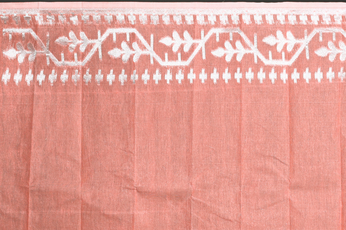 Peach Pink Bengal Jamdani Saree with Blouse Piece