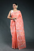 Peach Pink Bengal Jamdani Saree with Blouse Piece