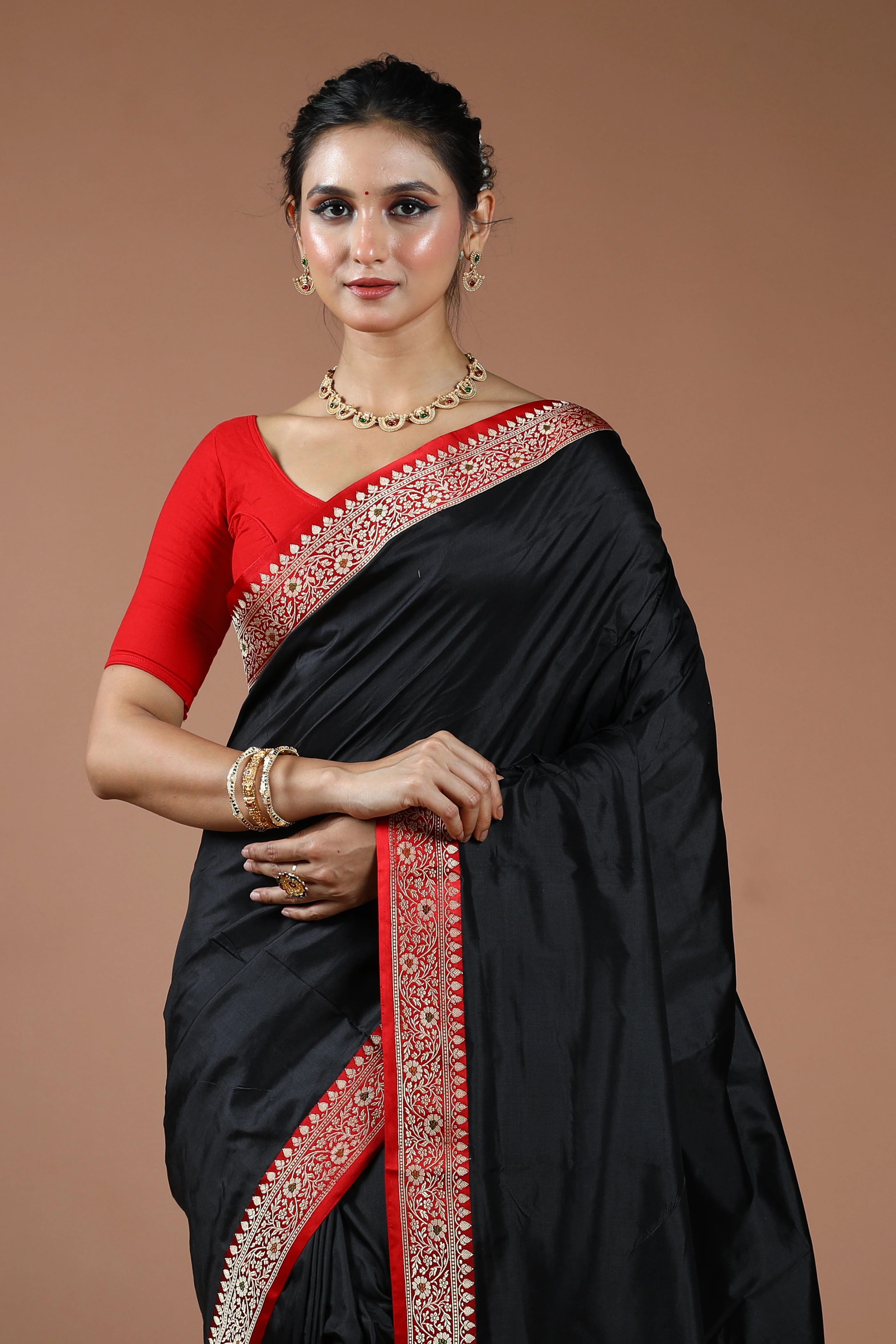 Black Pure Katan Silk Saree With Blouse Piece