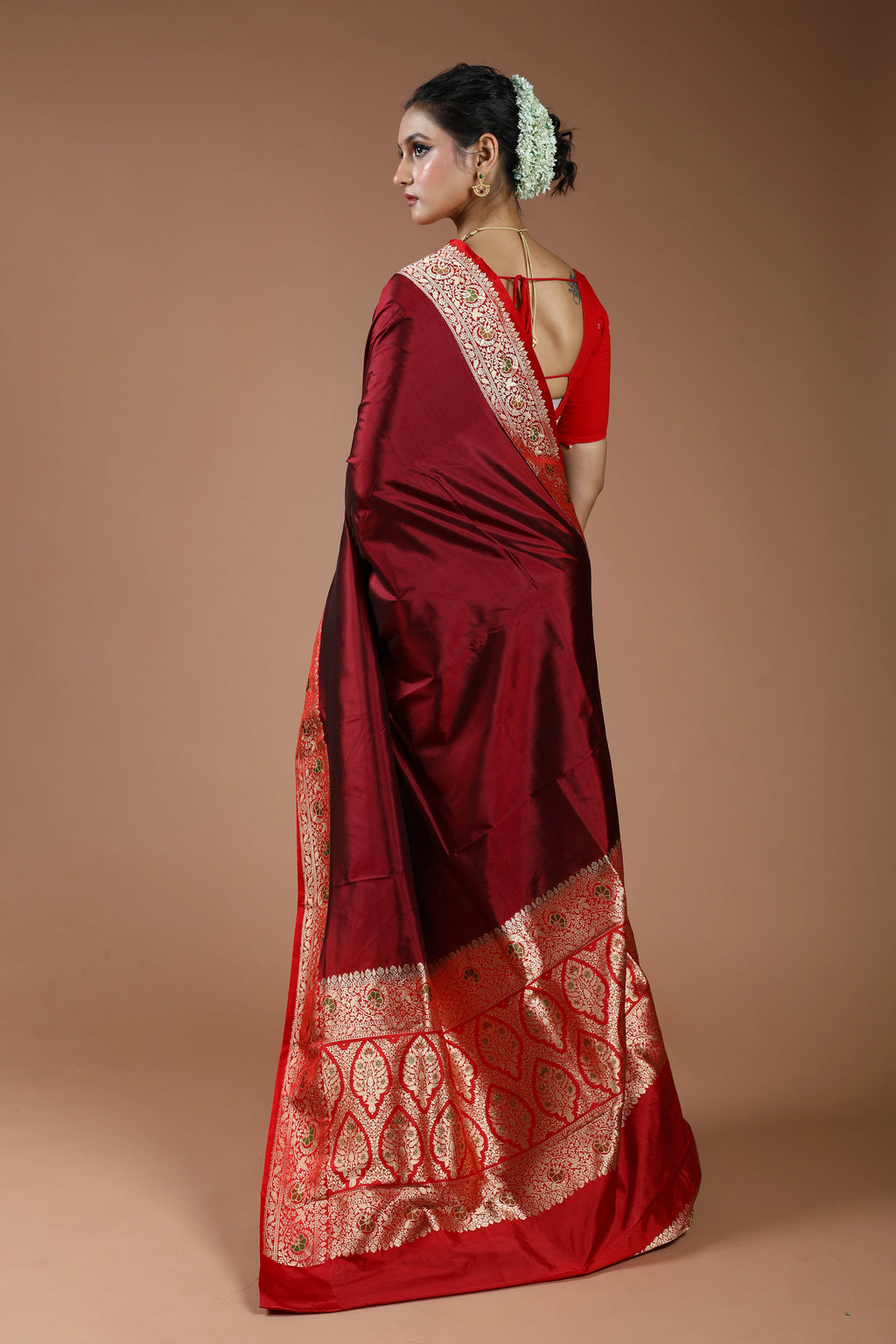 Maroon Pure Katan Silk Saree With Blouse Piece