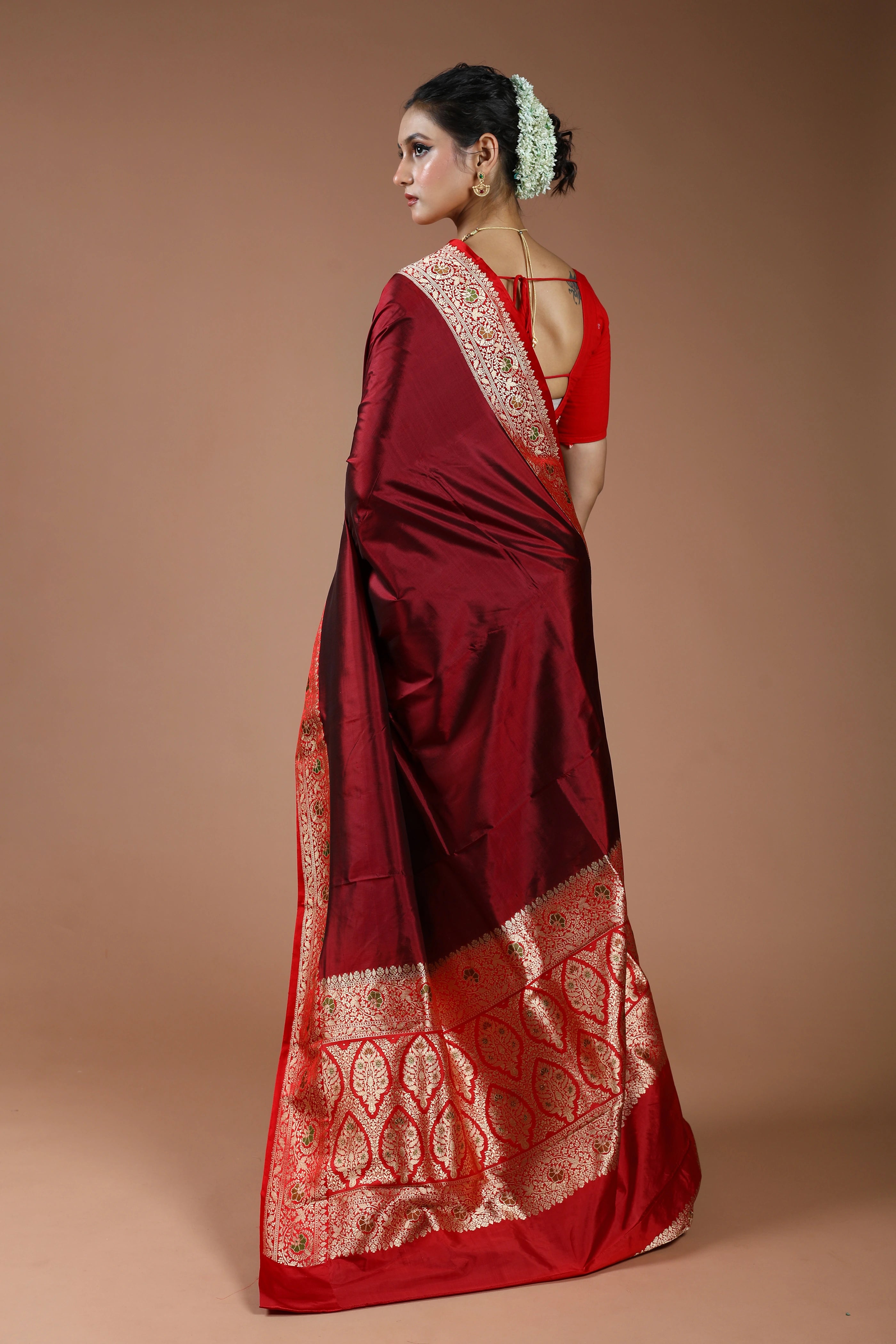 Maroon Pure Katan Silk Saree With Blouse Piece
