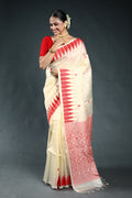 Red & Offwhite Bengal Handloom Tussar Saree with Blouse Piece