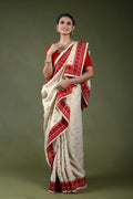Offwhite Semi Tussar Machine Kathiyawadi Saree With Blouse Piece