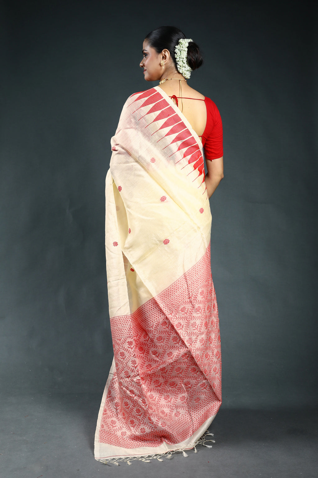 Red & Offwhite Bengal Handloom Tussar Saree with Blouse Piece