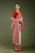Beige Pure Hand Gujarati Saree With Blouse Piece