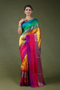 Yellowish Orange Pure Pochampally Saree With Blouse Piece