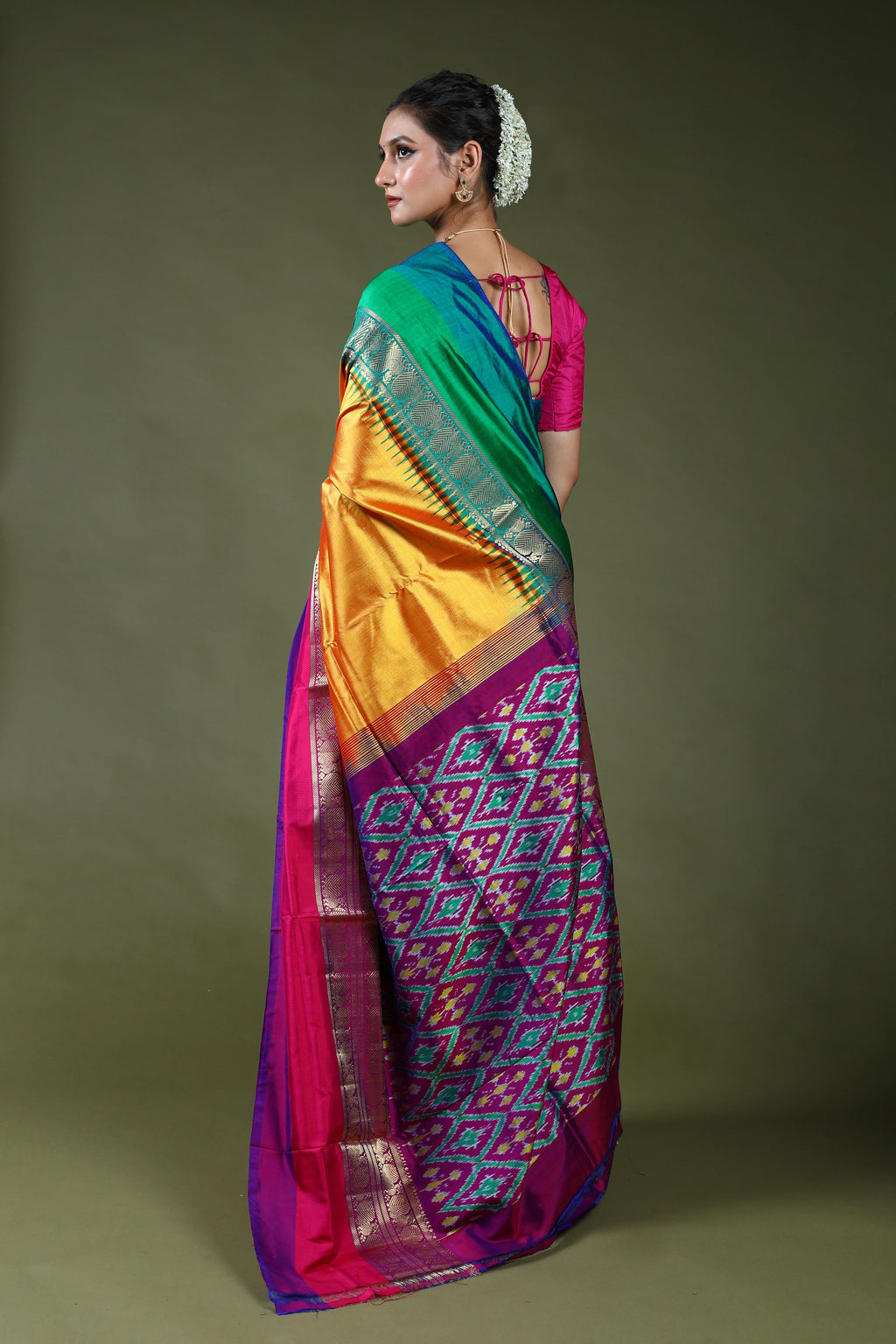 Yellowish Orange Pure Pochampally Saree With Blouse Piece