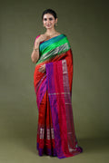Brick Orange Pure Pochampally Saree With Blouse Piece