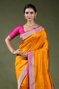 Yellowish Orange Pure Katan Silk Saree With Blouse Piece