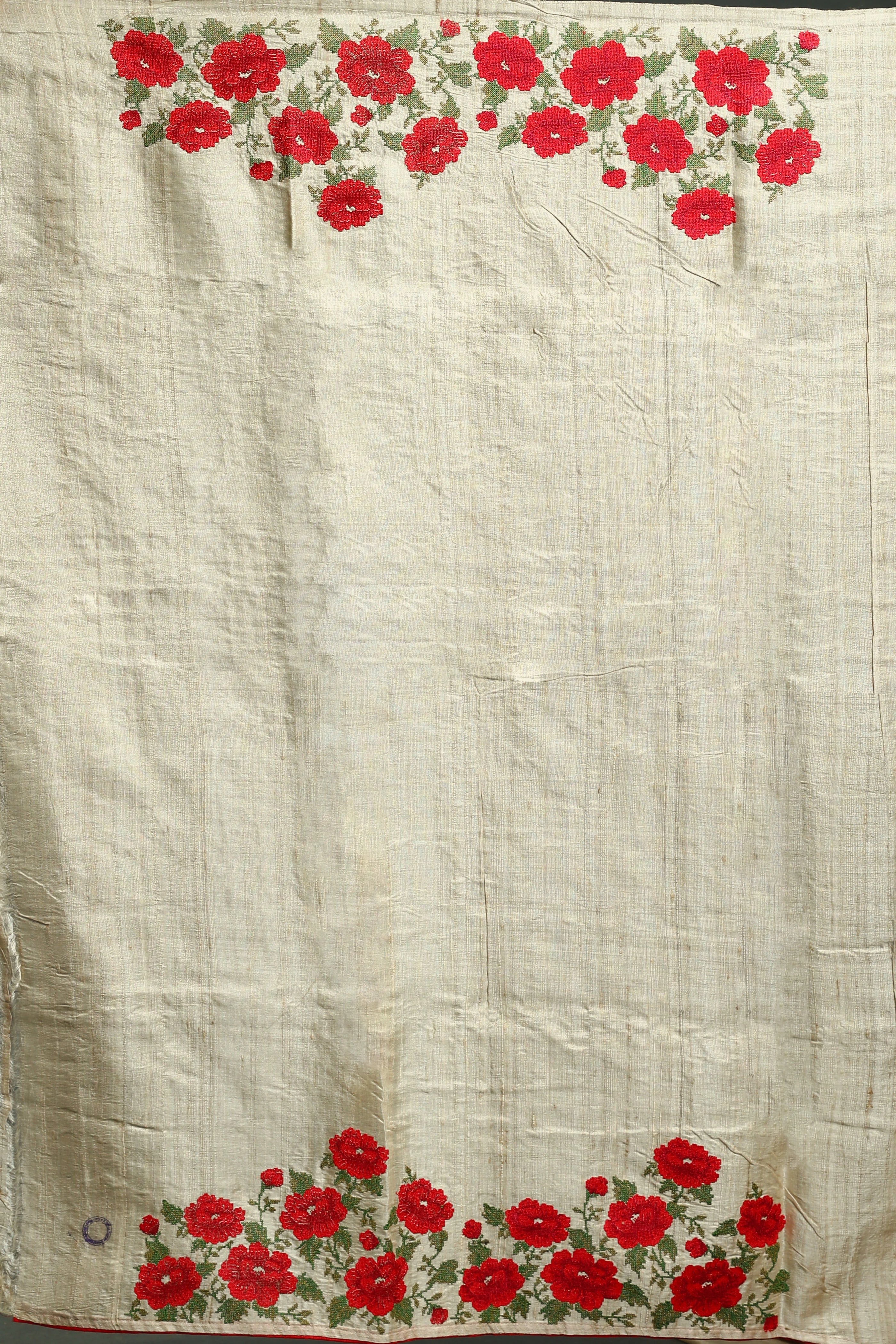 Beige Pure Tussar embroidery Saree with Blouse Piece
