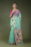 Light Sea Green Semi Muslin Jamdani Saree With Blouse Piece