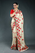 Beige Pure Tussar embroidery Saree with Blouse Piece