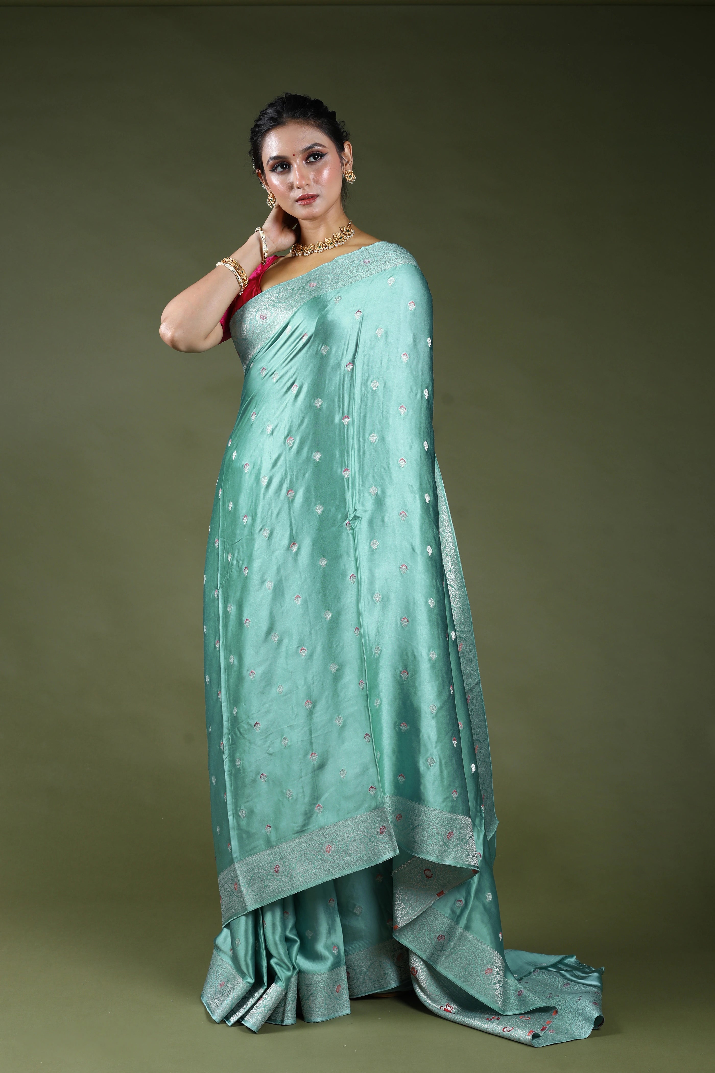Light Sea Green Semi Mashru Saree With Blouse Piece