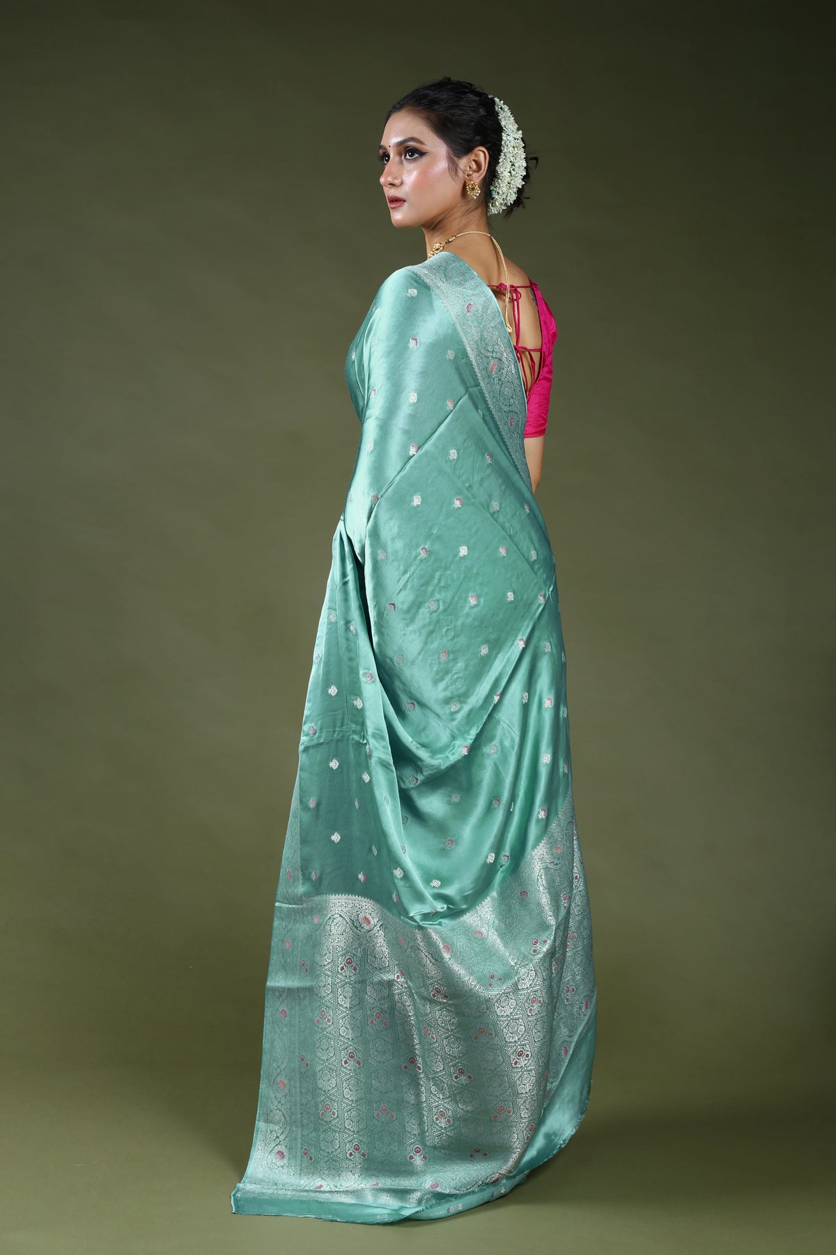 Light Sea Green Semi Mashru Saree With Blouse Piece