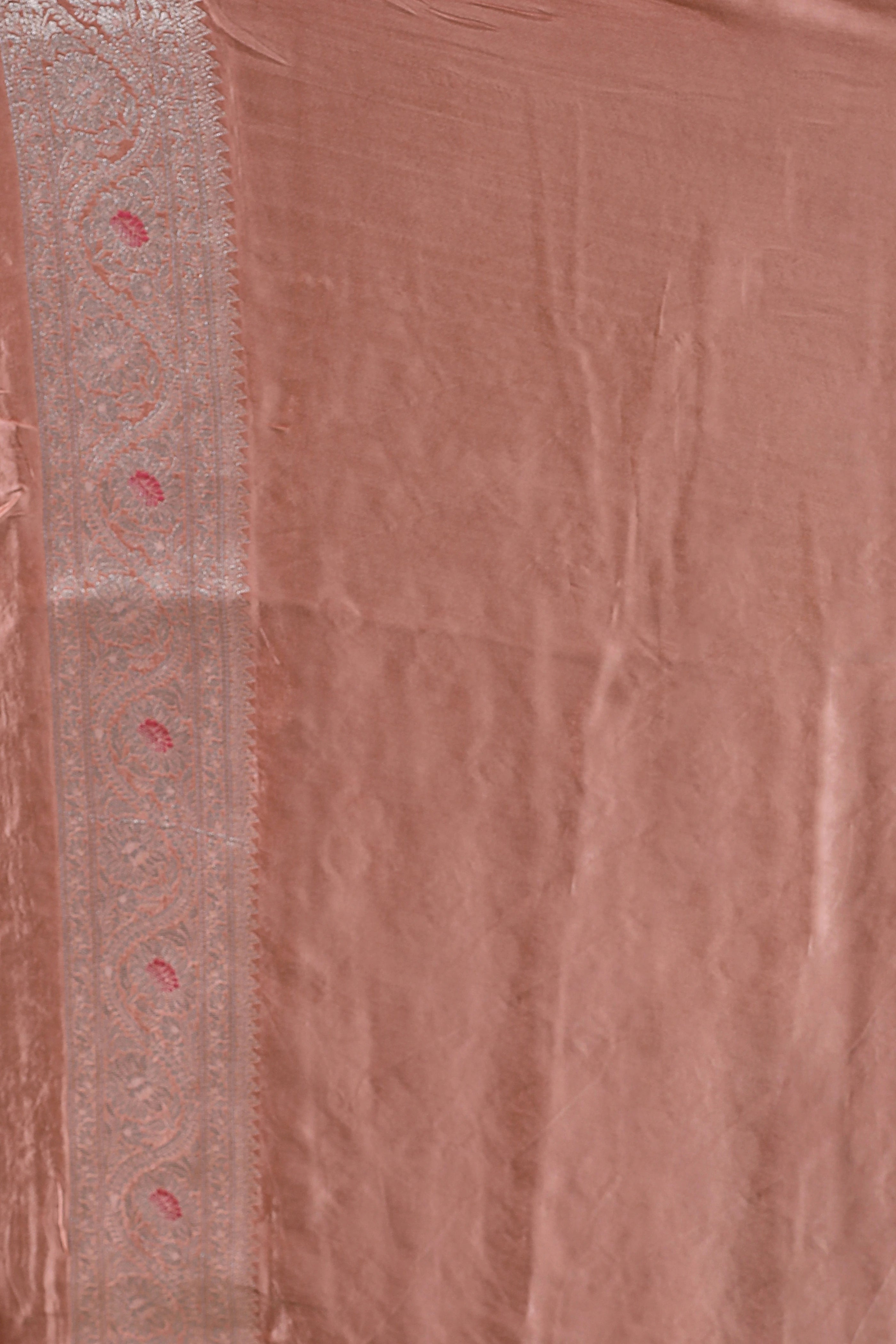 Peach Semi Mashru Saree With Blouse Piece