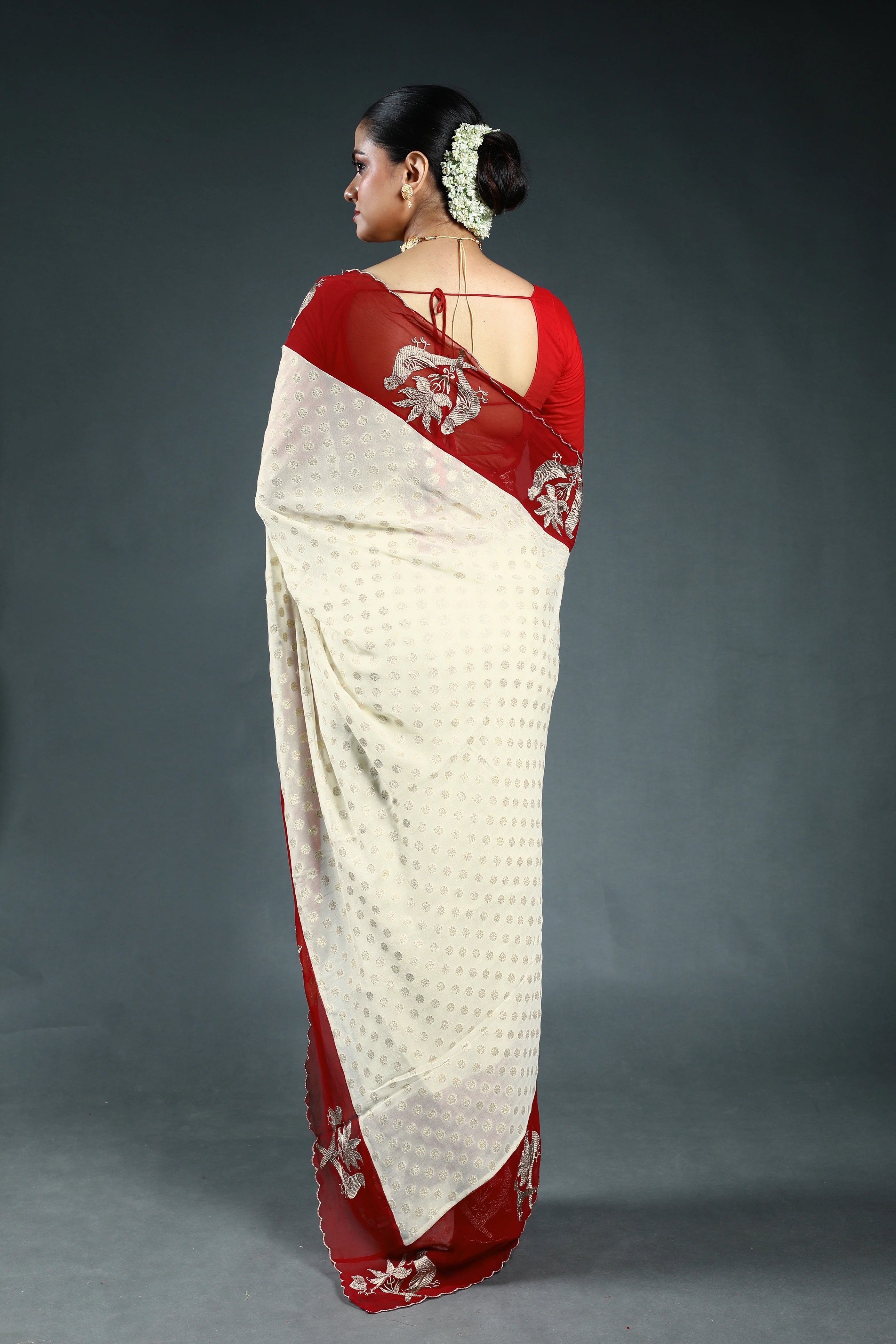 Offwhite Khaddi Georgette Saree with Blouse Piece