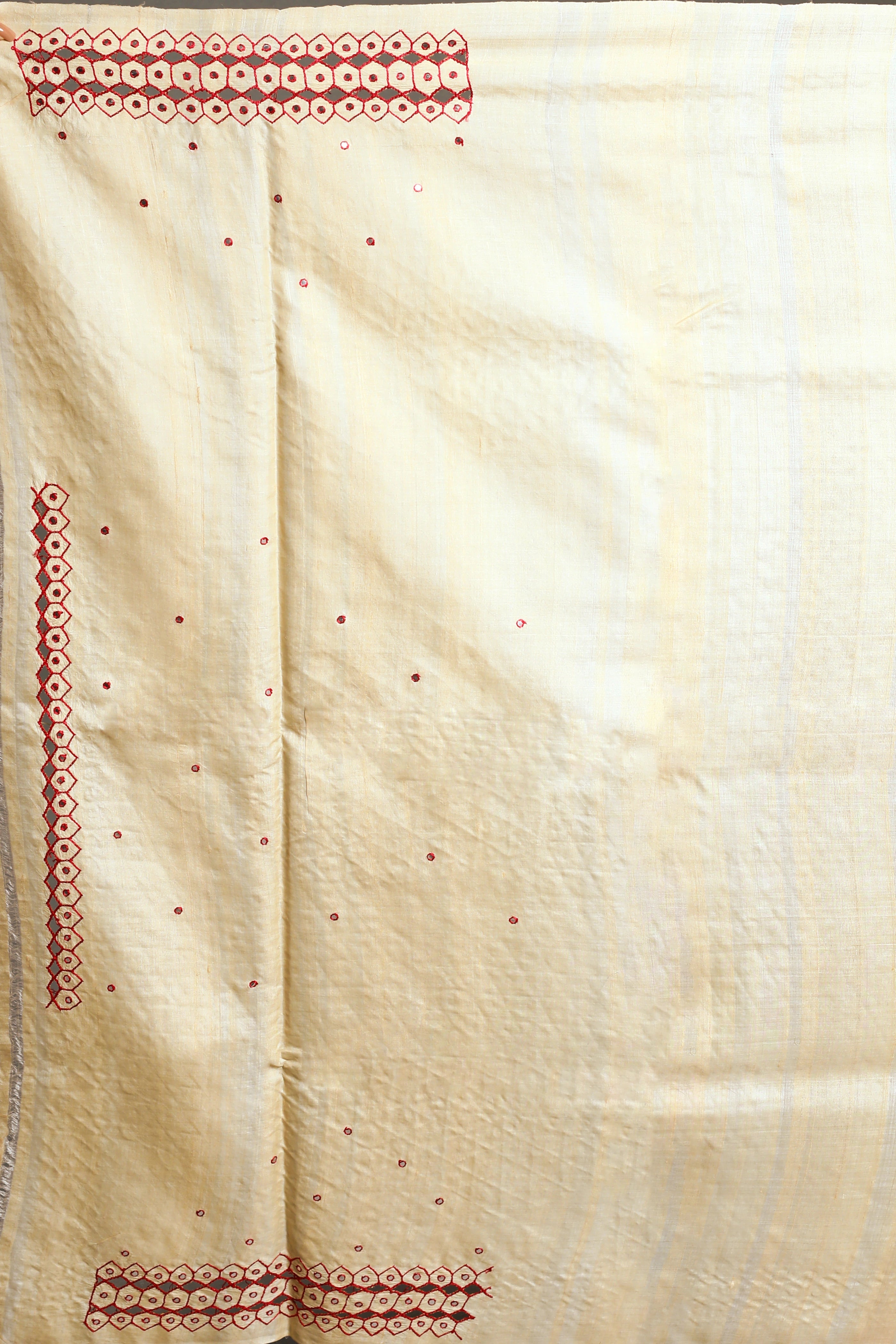Beige Pure Tussar Cutwork Saree with Blouse Piece